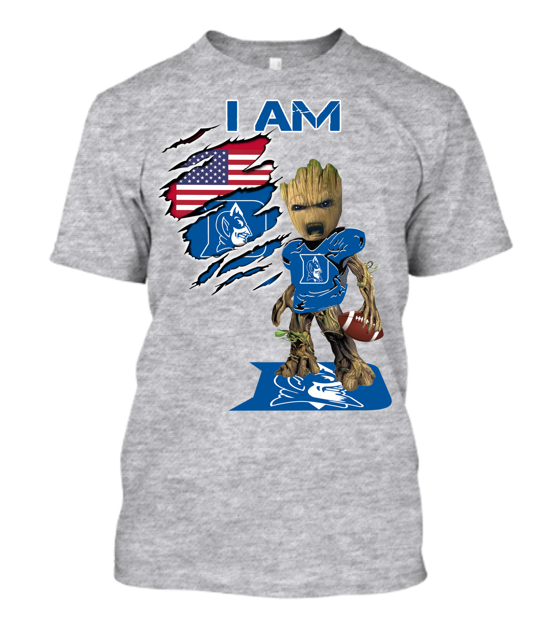 I Am Groot Duke Blue Devils Football American Flag T-Shirt