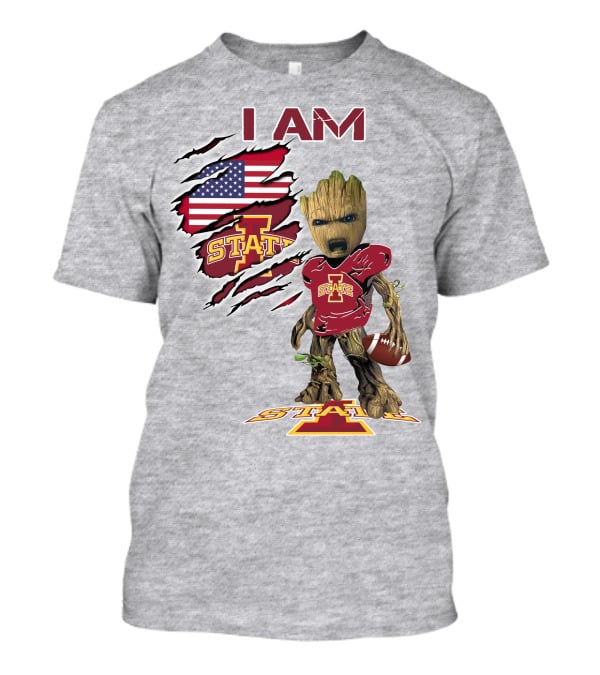 I Am Iowa State Baby Groot Football USA Flag T-Shirt