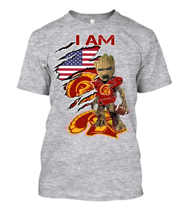 I AM Trojans Baby Groot Football American Flag T-Shirt
