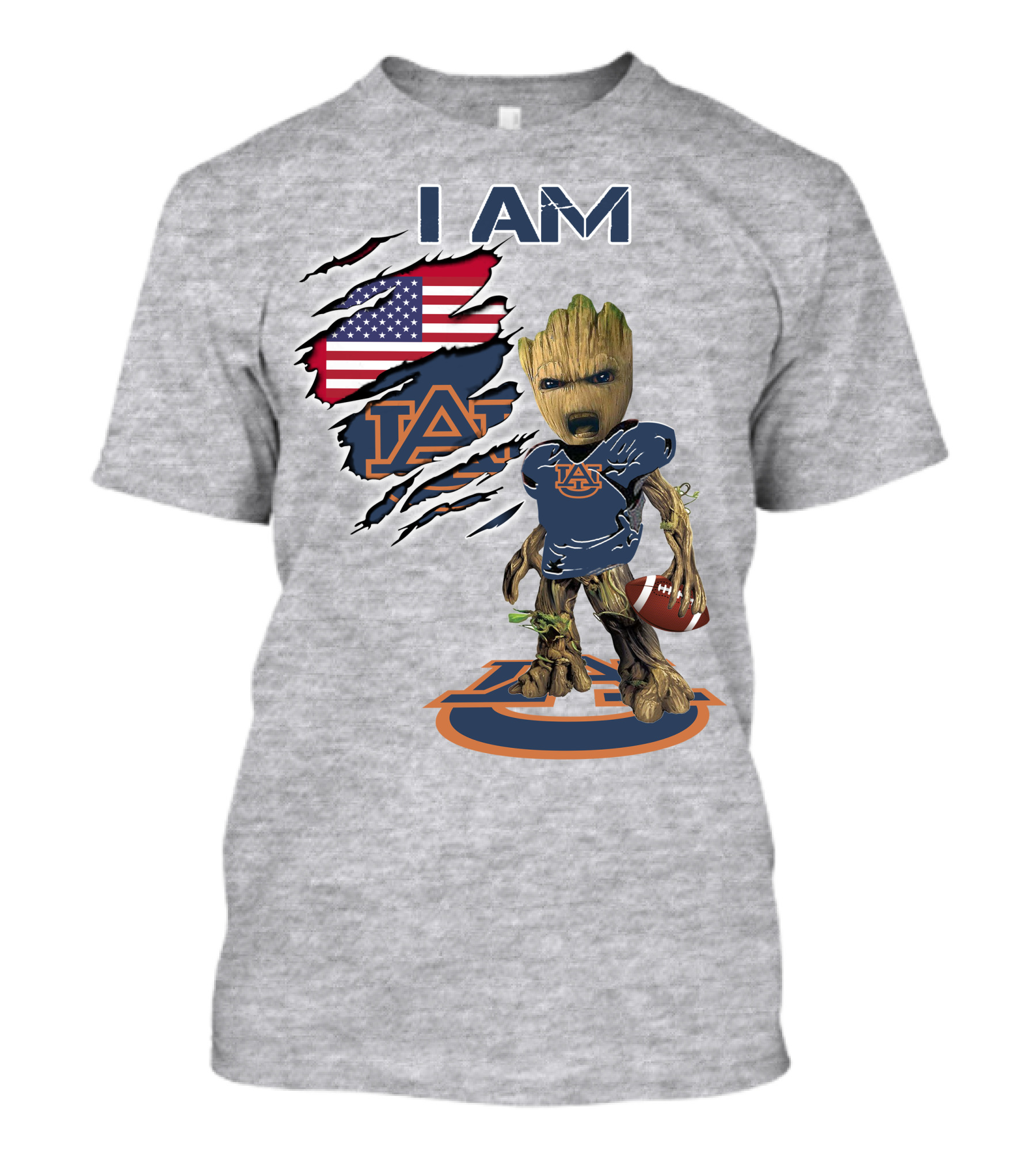 I Am Auburn Baby Groot Football Usa Flag T-Shirt