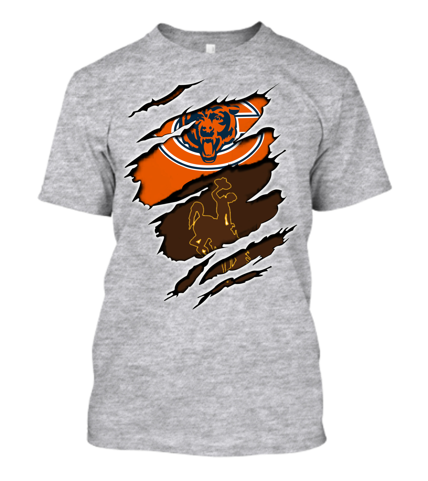 Chicago Bears Wyoming Cowboys Logo Rip T-Shirt
