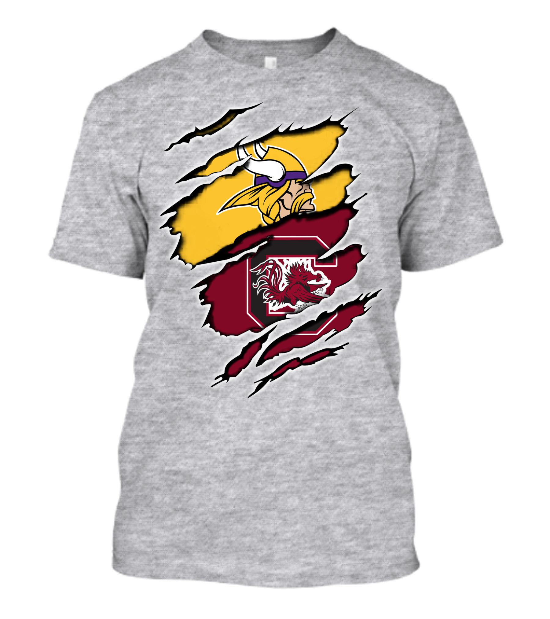 Vikings Gamecocks Logo Fusion Tear T-Shirt