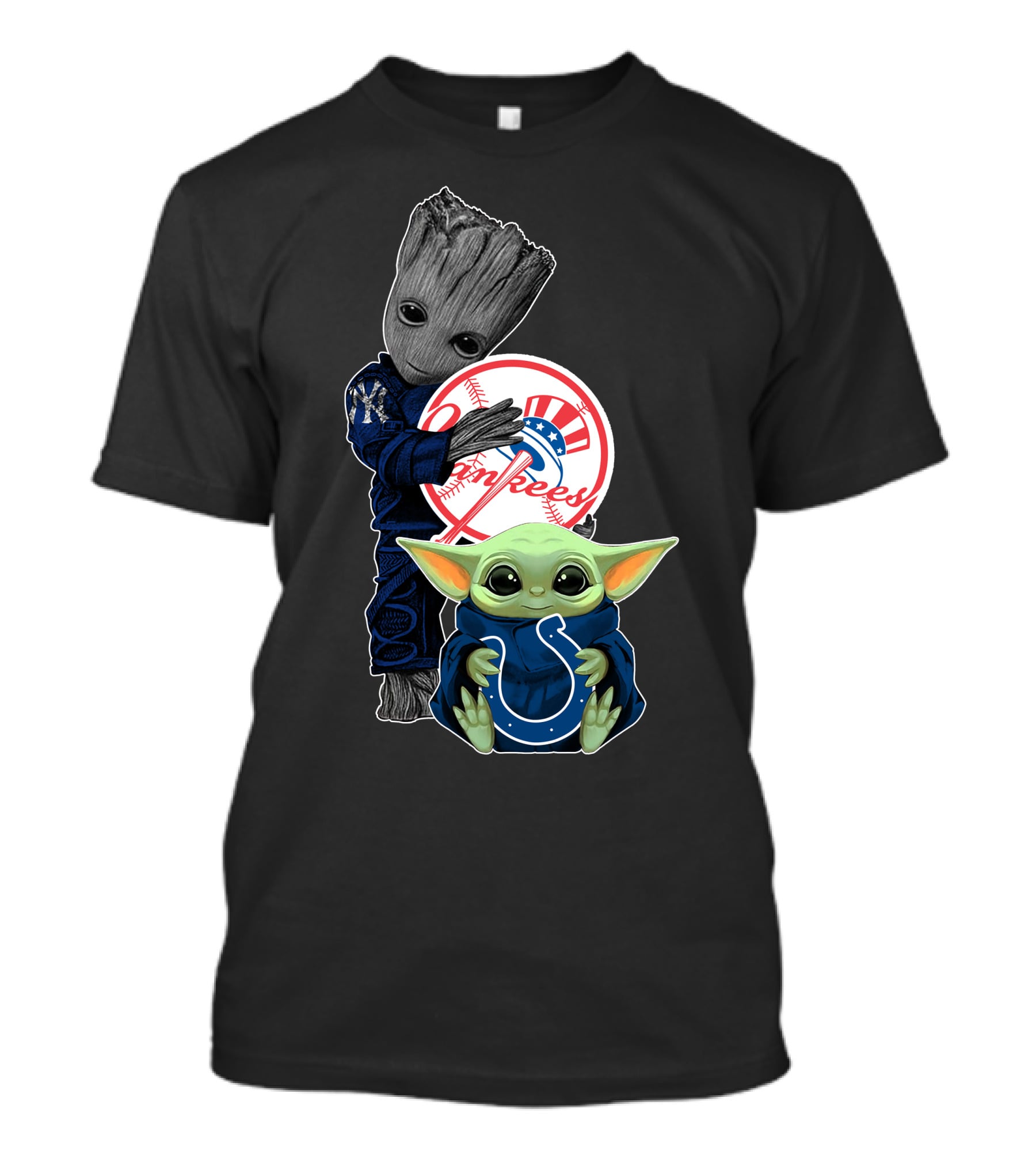 Yankees Groot Hugs Colts Baby Yoda T-Shirt