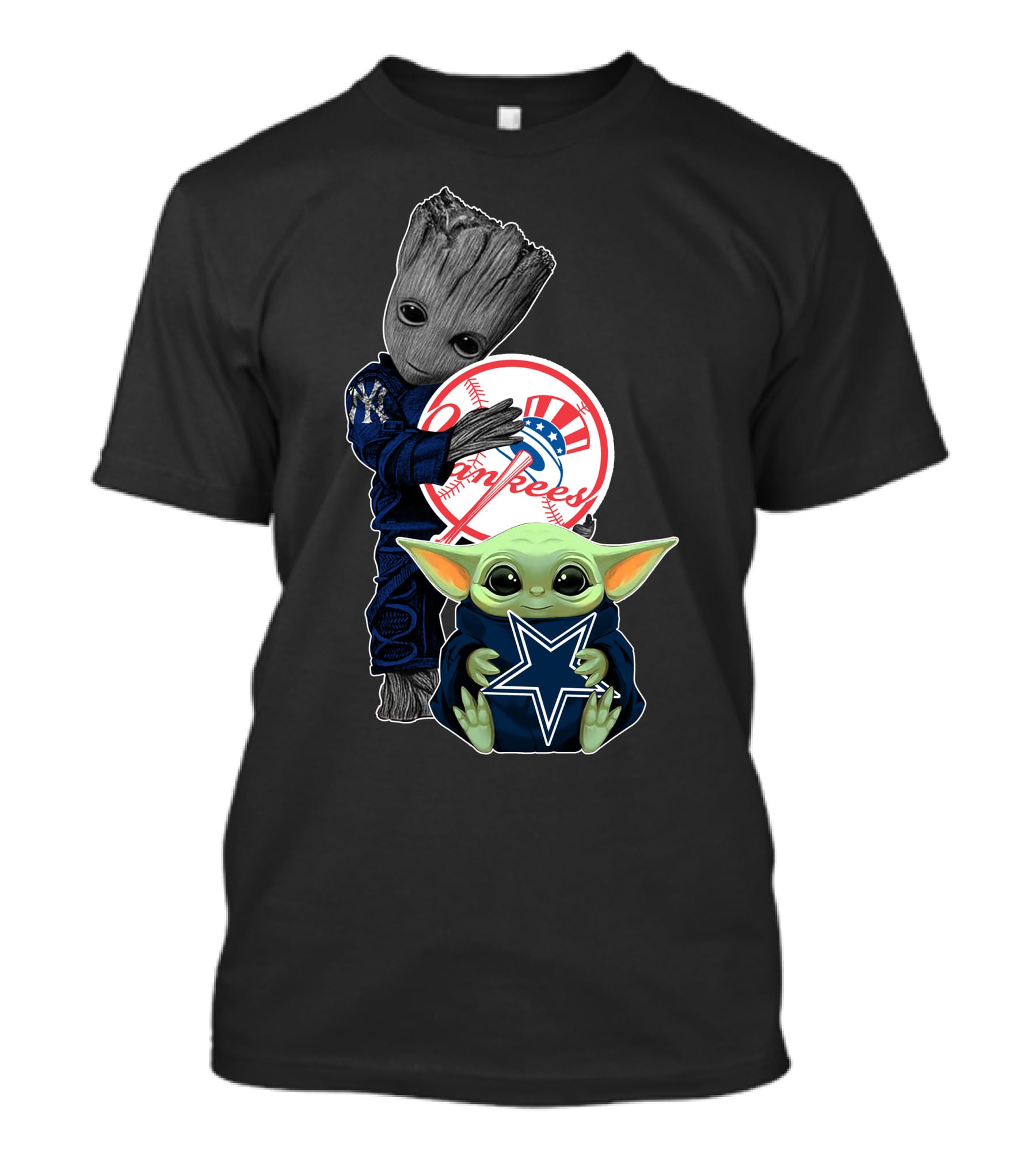 Yankees Groot Cowboys Baby Yoda With Logos T-Shirt