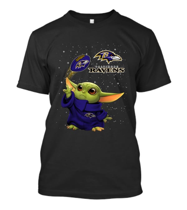 Baltimore Ravens Baby Yoda Star Wars Football Crossover T-Shirt
