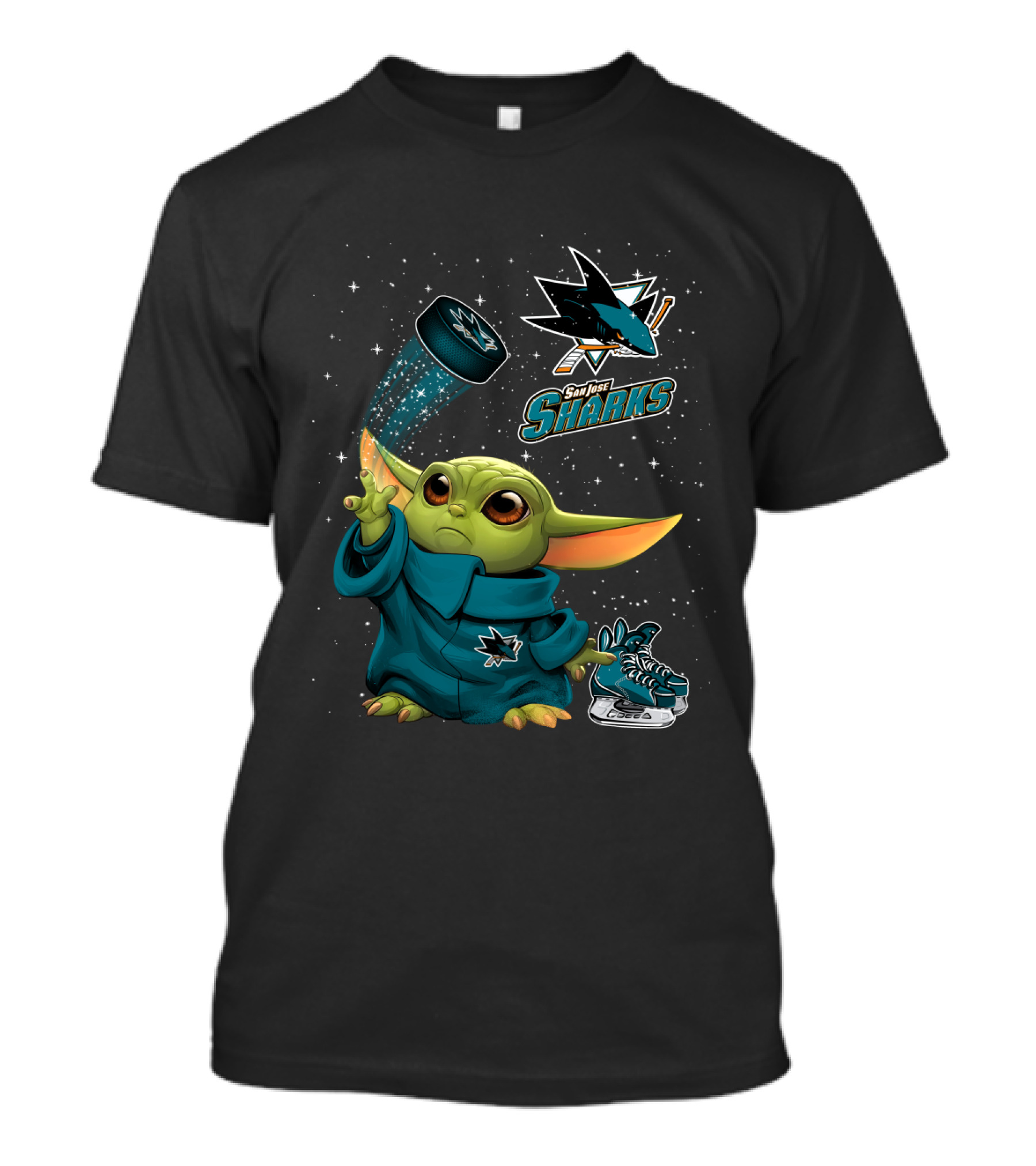 Baby Yoda San Jose Sharks Force Hockey Star Wars Crossover T-Shirt