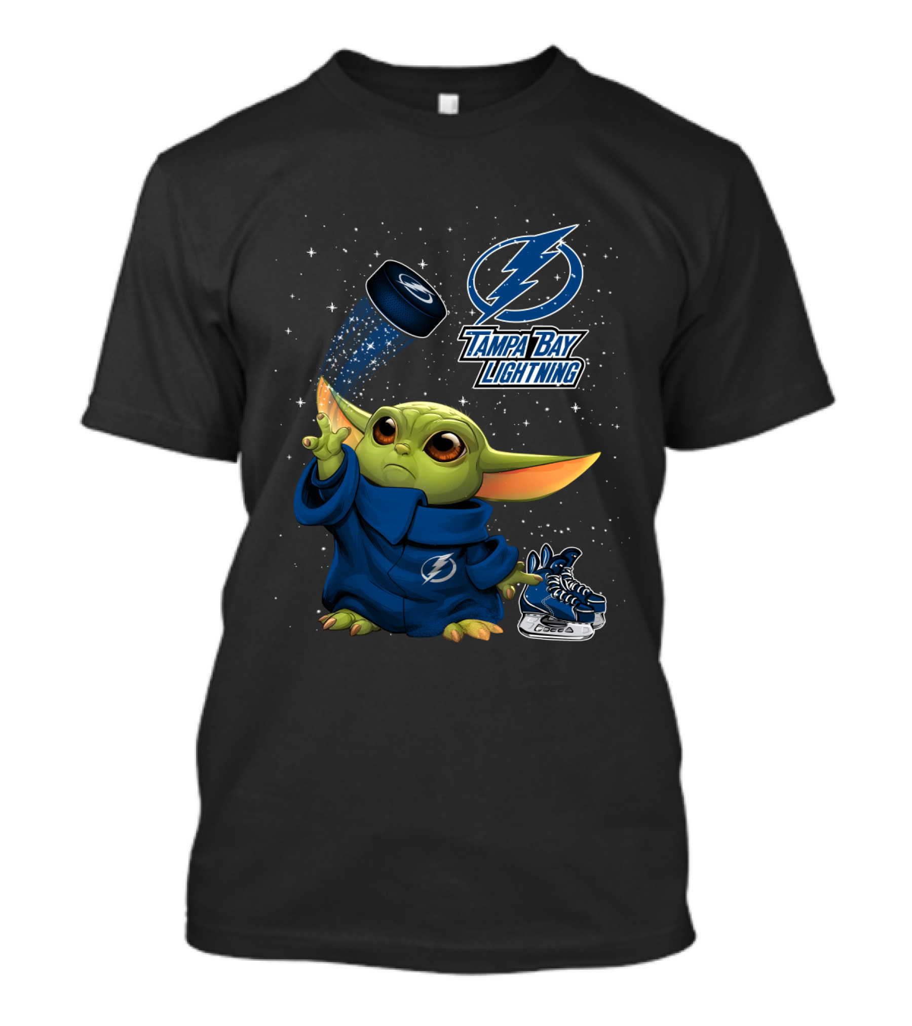 Baby Yoda Tampa Bay Lightning Hockey Fan Art Grogu Jedi Force Skating Puck T-Shirt