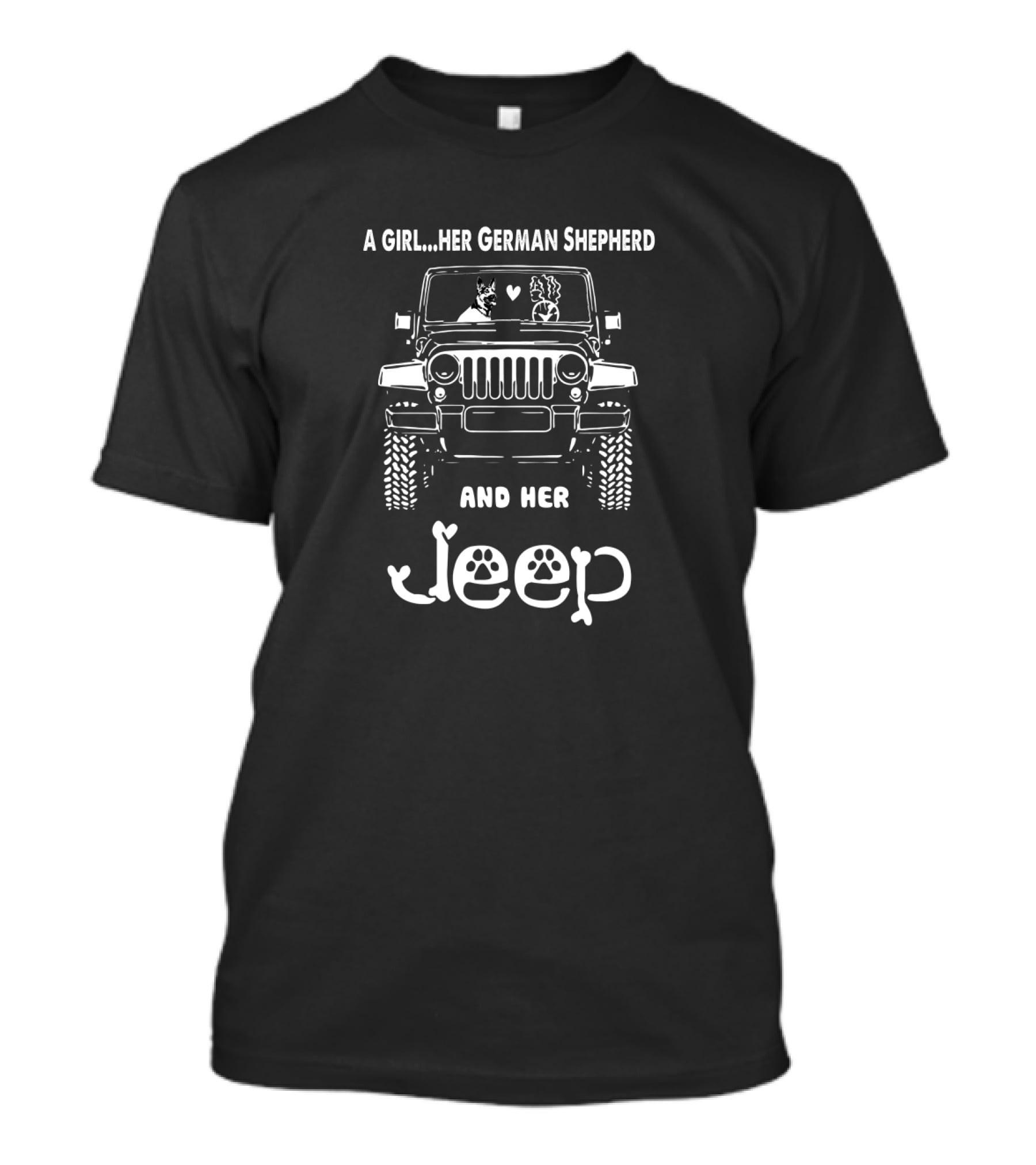 A Girl Her German Shepherd And Her Jeep T-Shirt