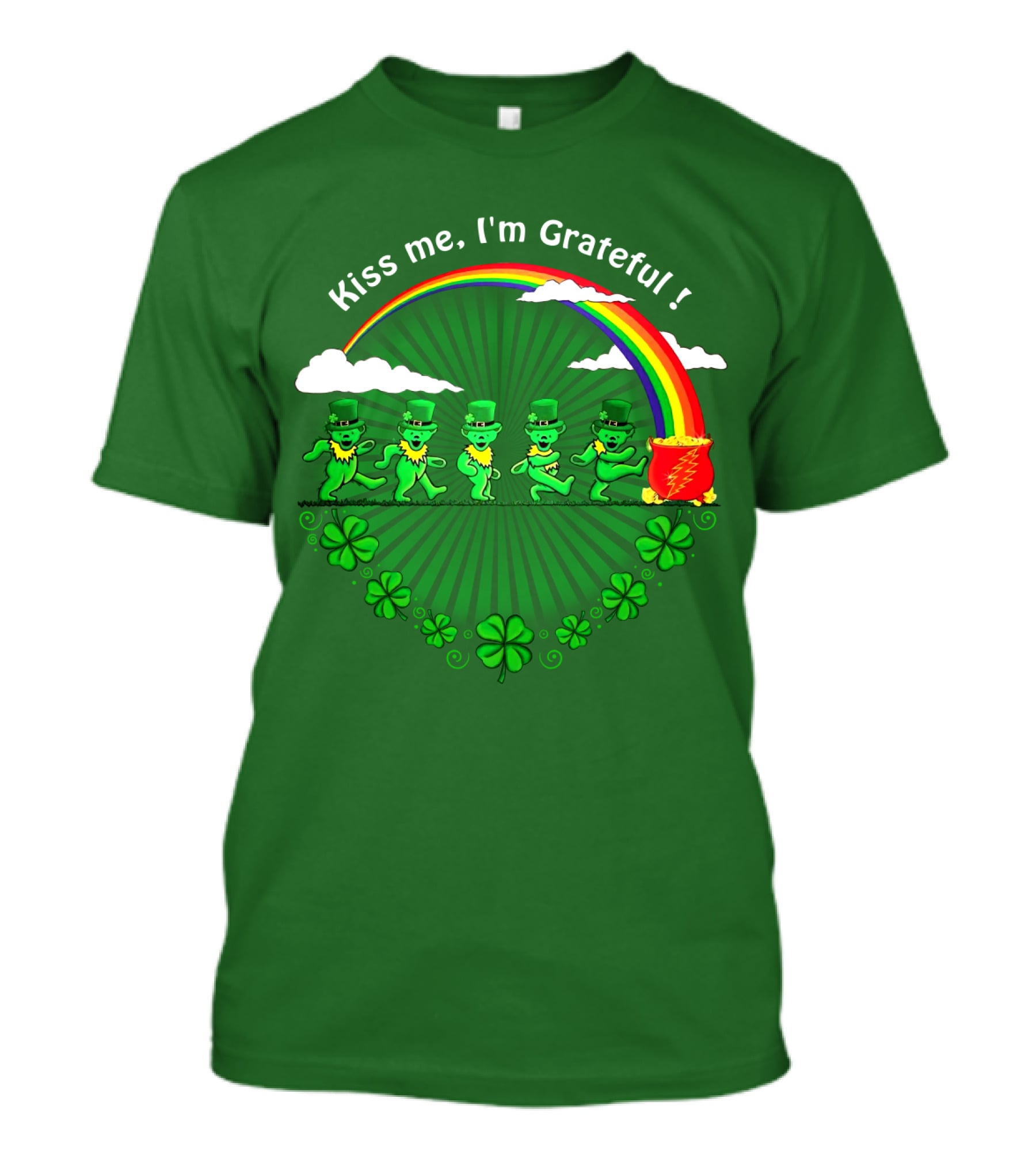 Kiss Me I'm Grateful Rainbow Leprechauns And Shamrock Parade T-Shirt