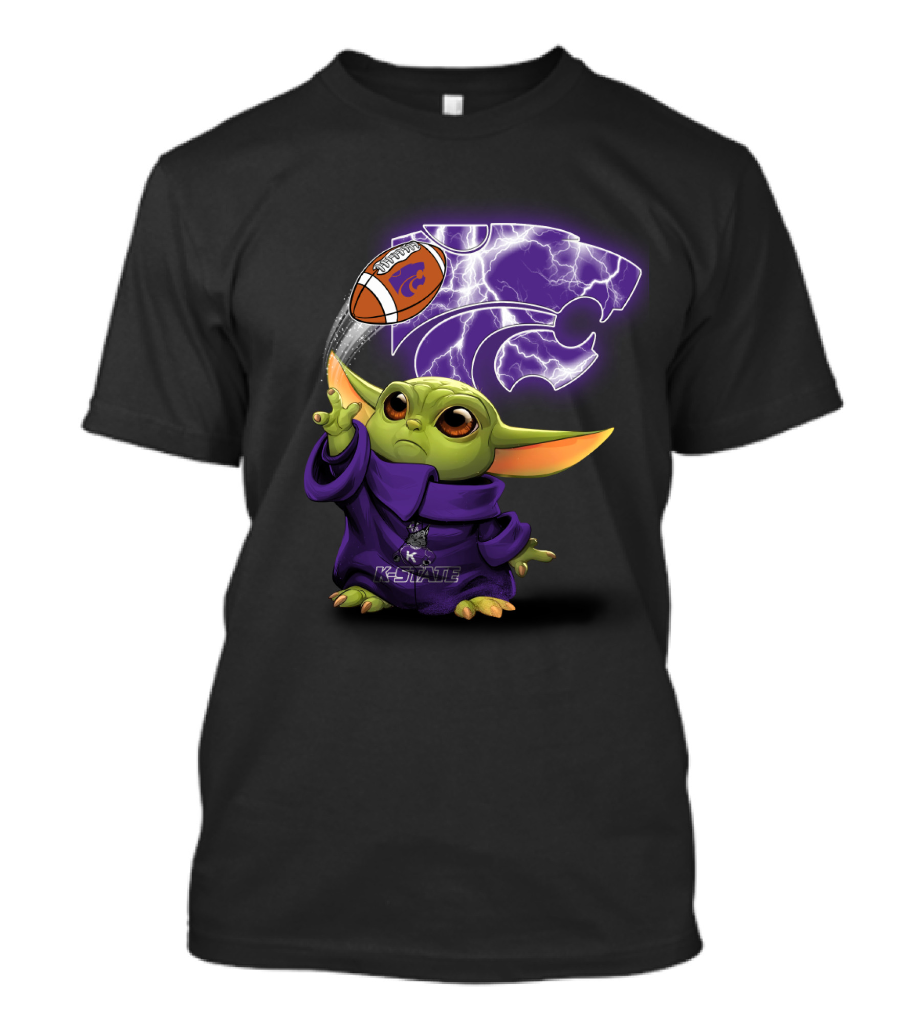 K-State Baby Yoda Holding Kansas State Football T-Shirt