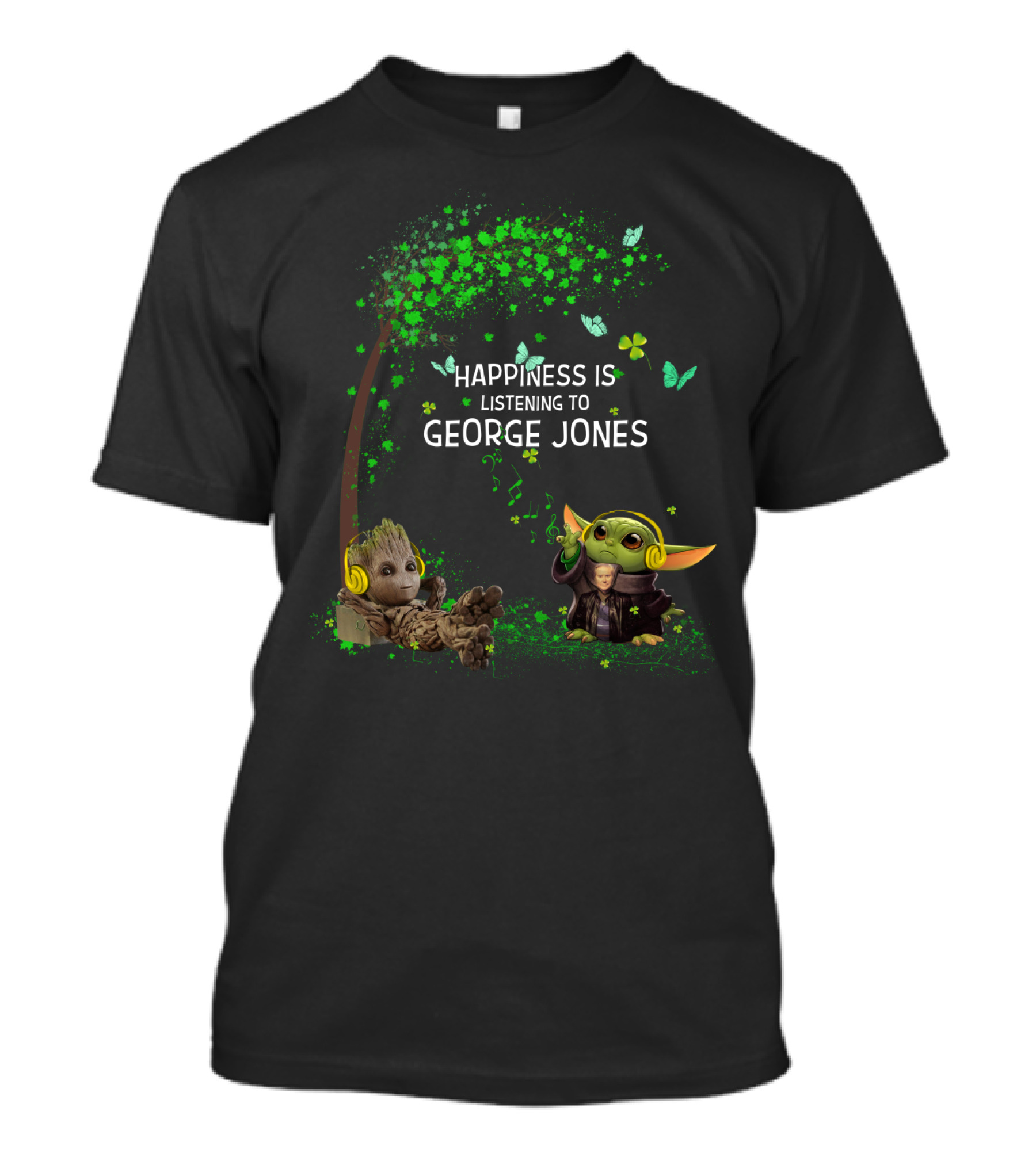 Happiness Is Listening To George Jones Groot Baby Yoda T-Shirt