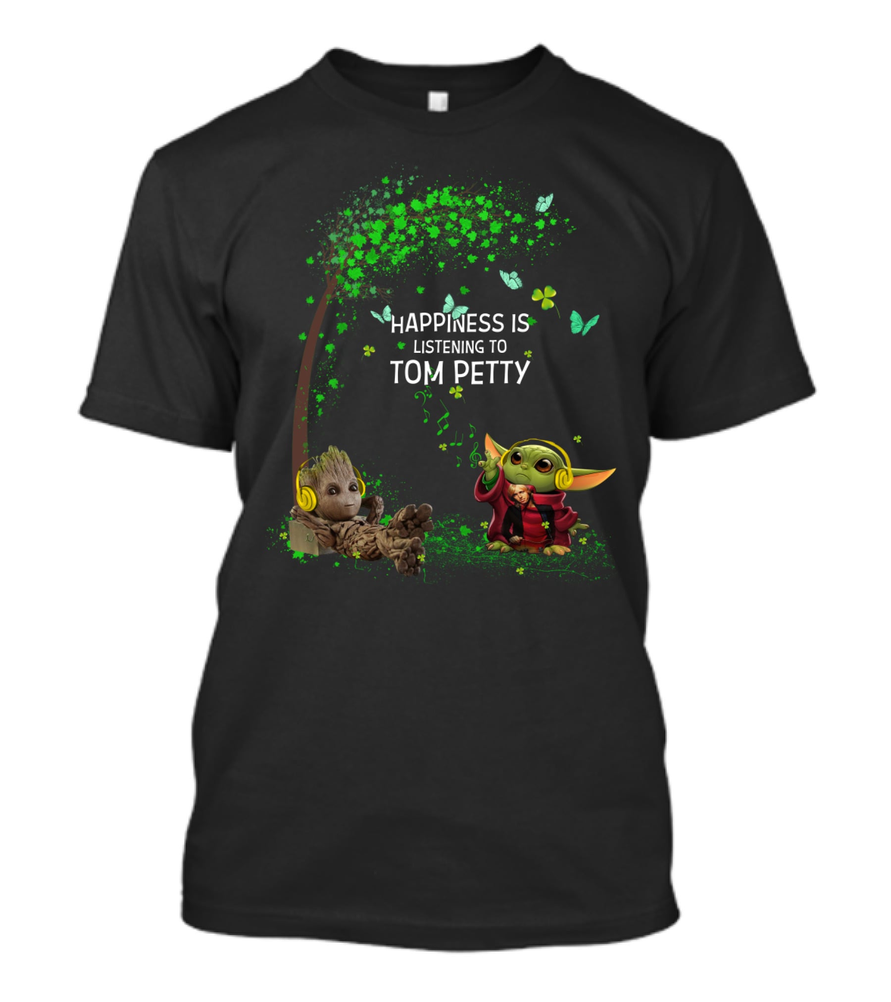 Happiness Is Listening To Tom Petty Baby Groot Baby Yoda T-Shirt