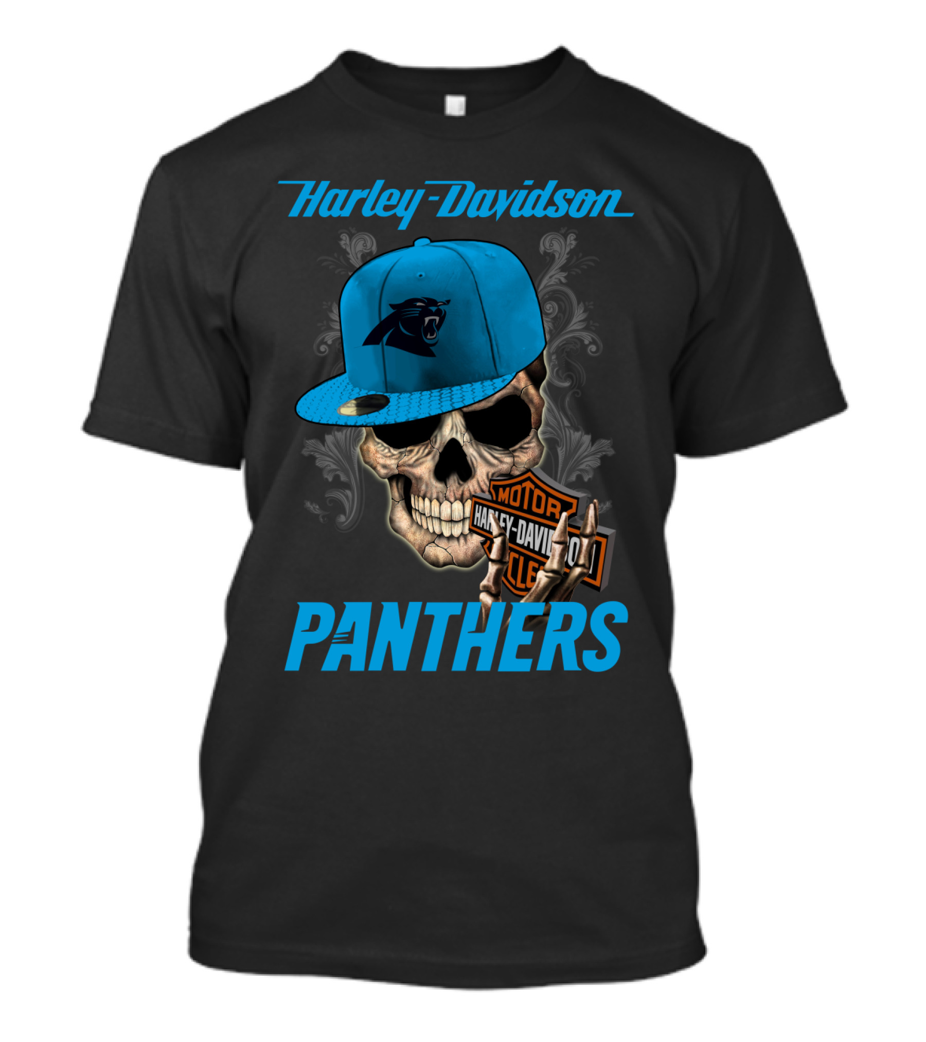 Harley Davidson Skull Carolina Panthers T-Shirt