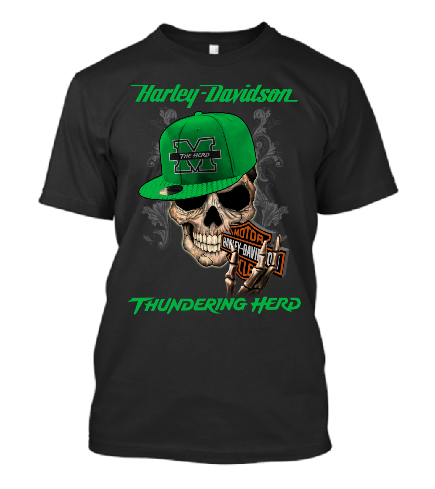 Harley Davidson Skull Thundering Herd The Herd Marshall M T-Shirt