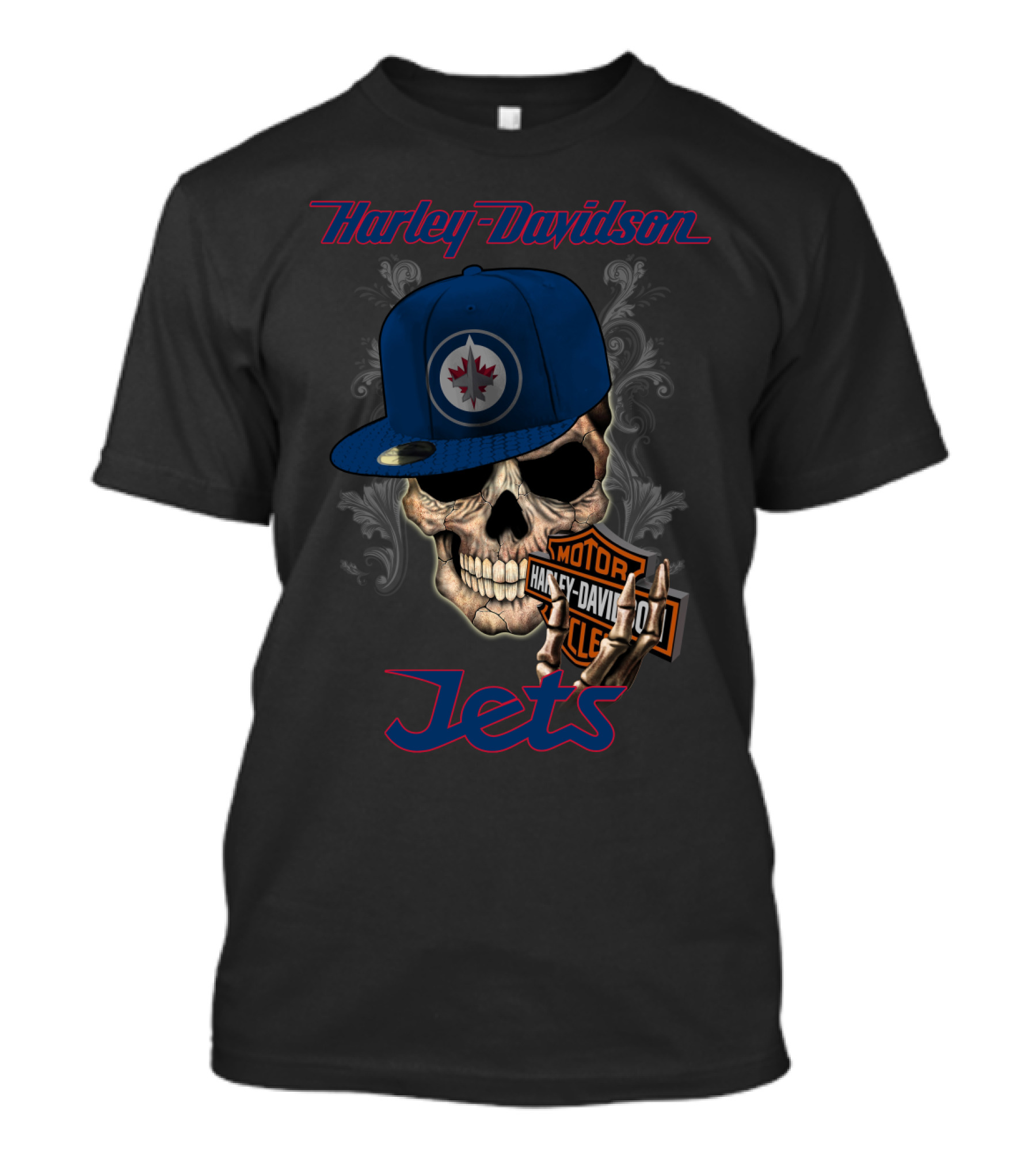 Harley Davidson Skull Winnipeg Jets Nhl Hat T-Shirt