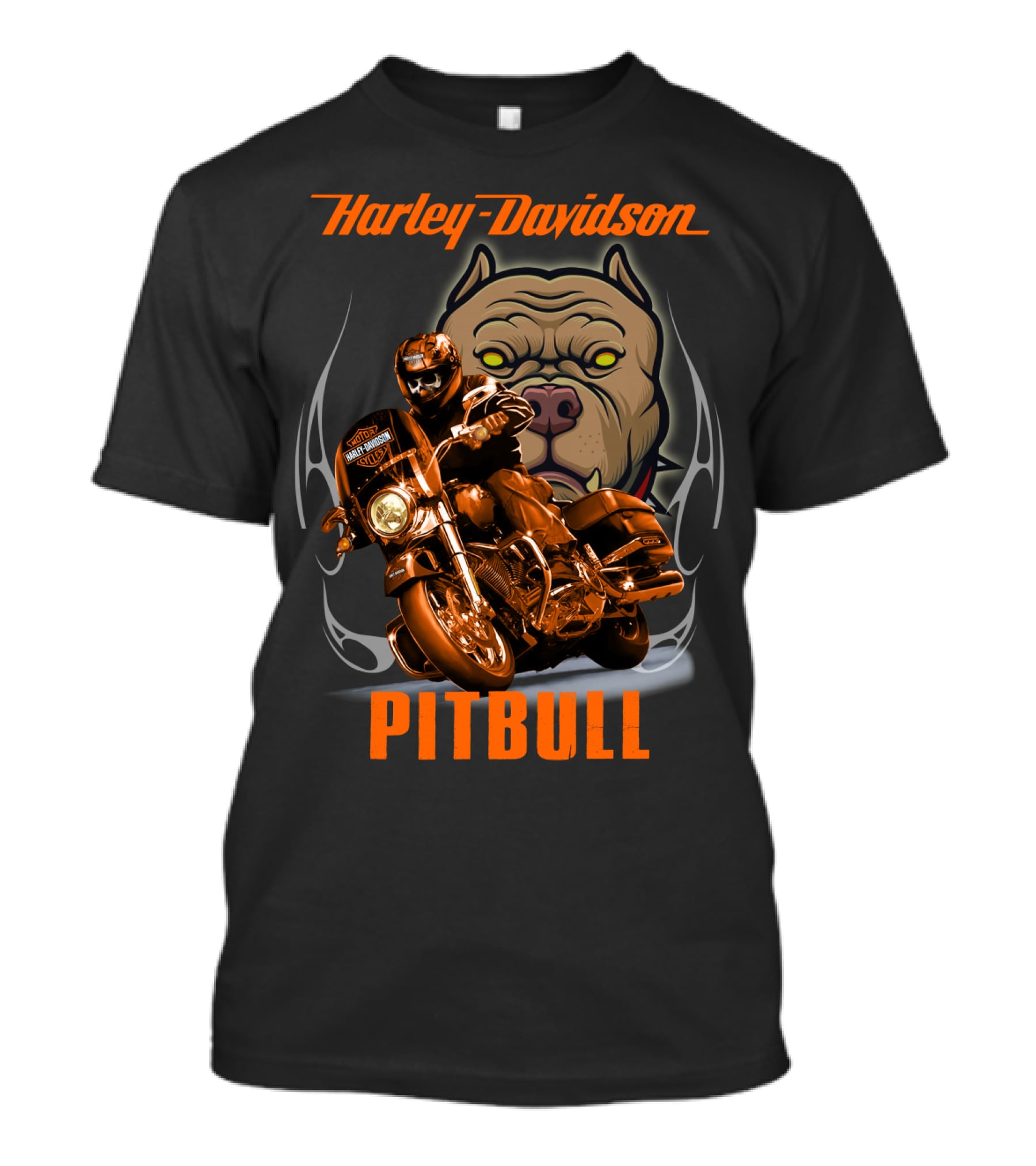 Harley Davidson Pitbull Motorcycle Rider With Dog T-Shirt