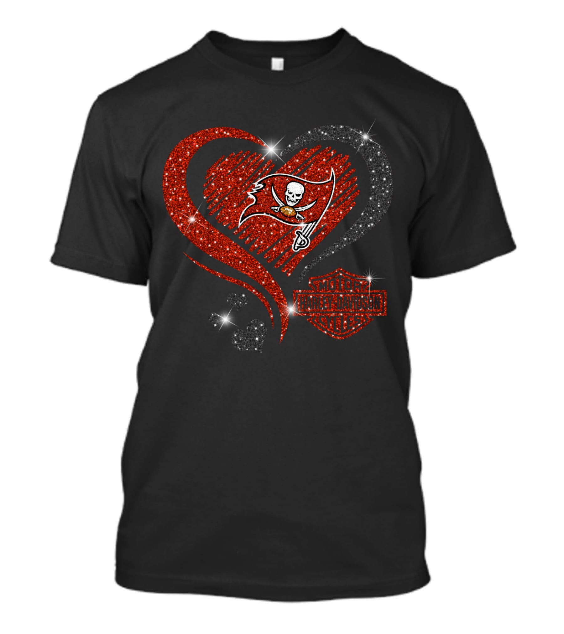 Harley Davidson Tampa Bay Buccaneers Heart Sparkle T-Shirt