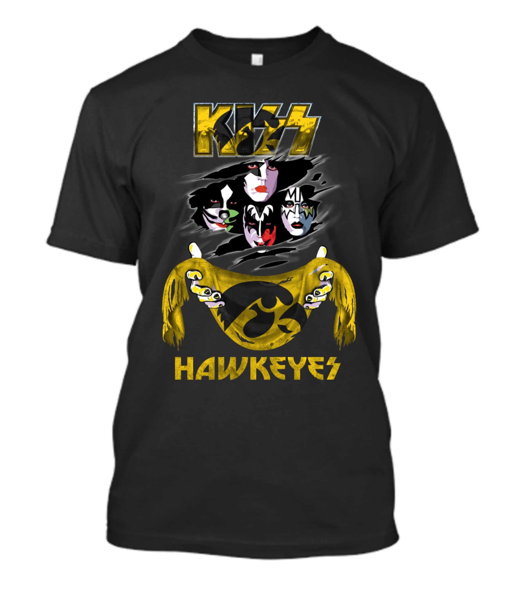 Kiss Iowa Hawkeyes Collaboration With Classic Band Makeup T-Shirt