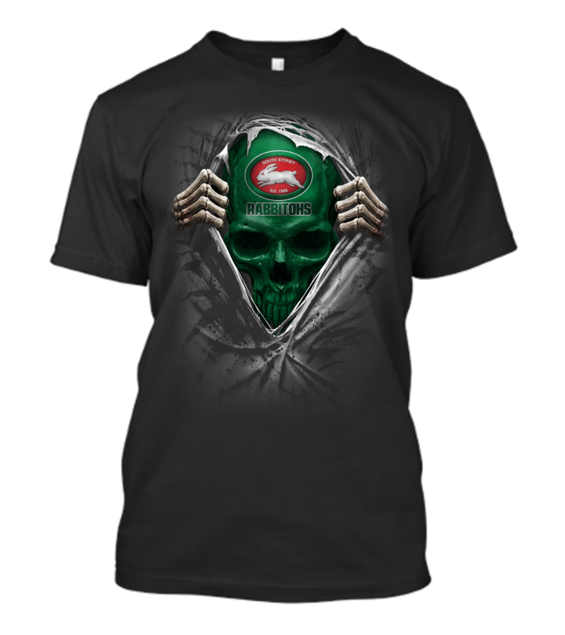 NRL South Sydney Rabbitohs Skull Green Cloak T-Shirt