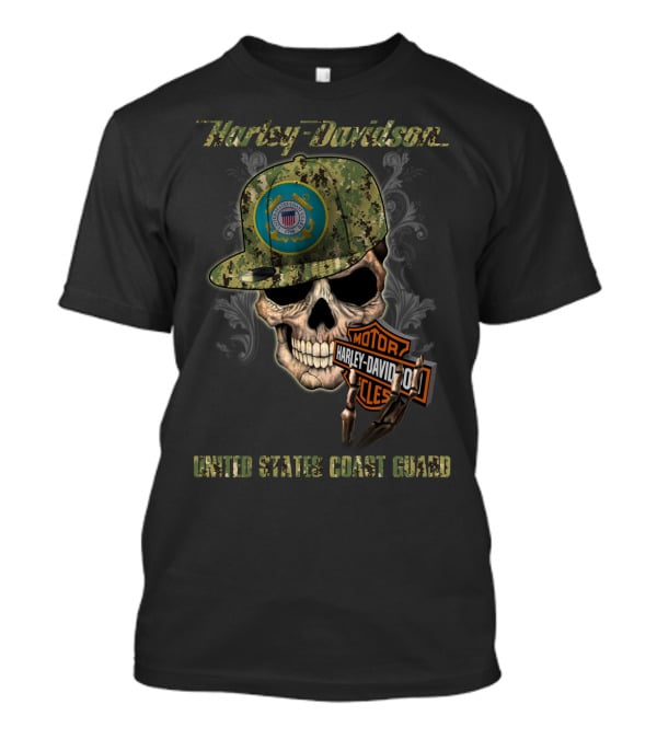Harley Davidson United States Coast Guard Skull With Camo Cap T-Shirt