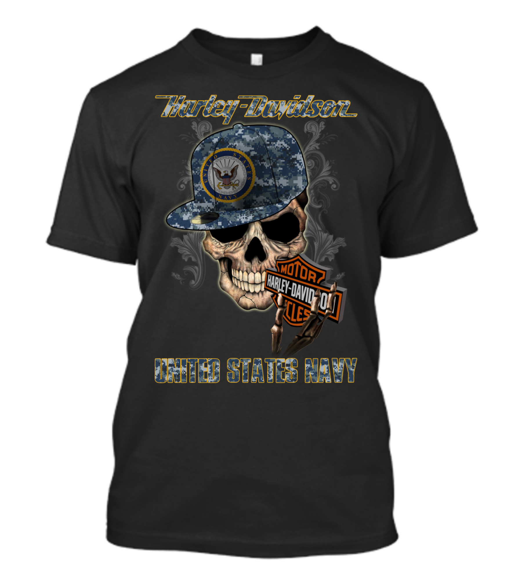 Harley Davidson United States Navy Skull With Camo Cap And Eagle T-Shirt