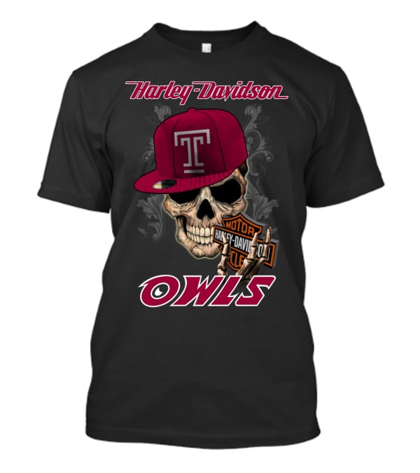 Harley Davidson Temple Owls Skull With T Cap T-Shirt