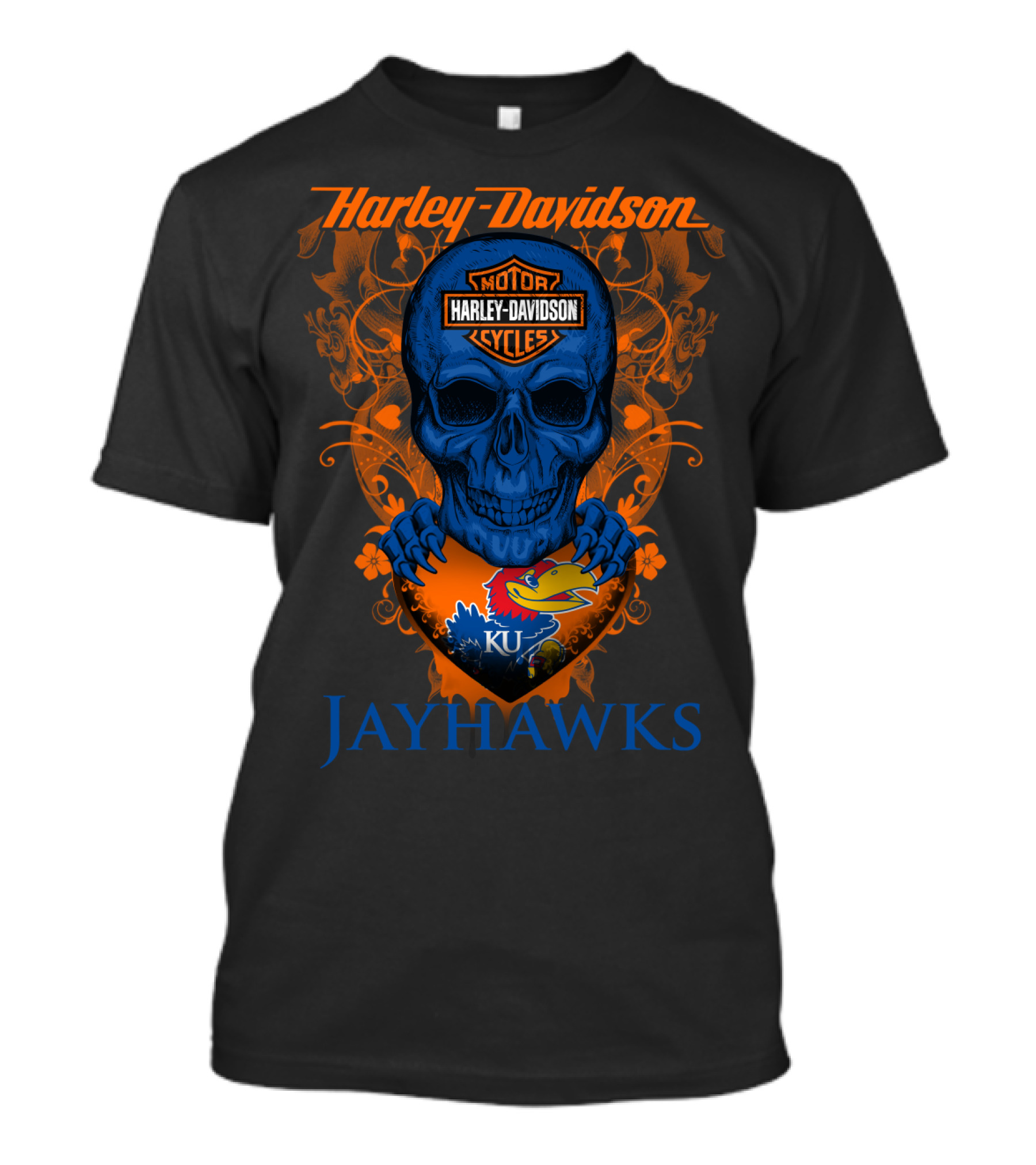 Harley Davidson Motor Cycles Skull Kansas Jayhawks Ku T-Shirt