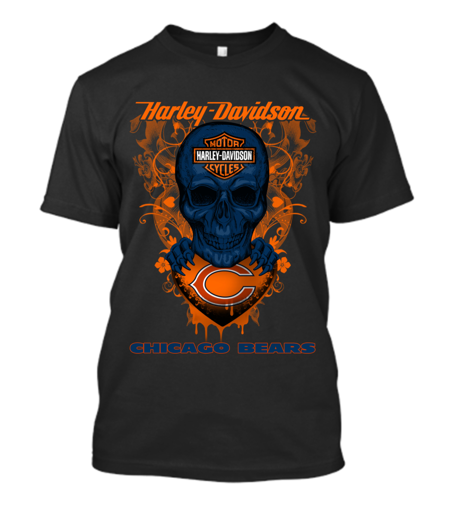 Harley Davidson Motor Cycles Skull Chicago Bears T-Shirt