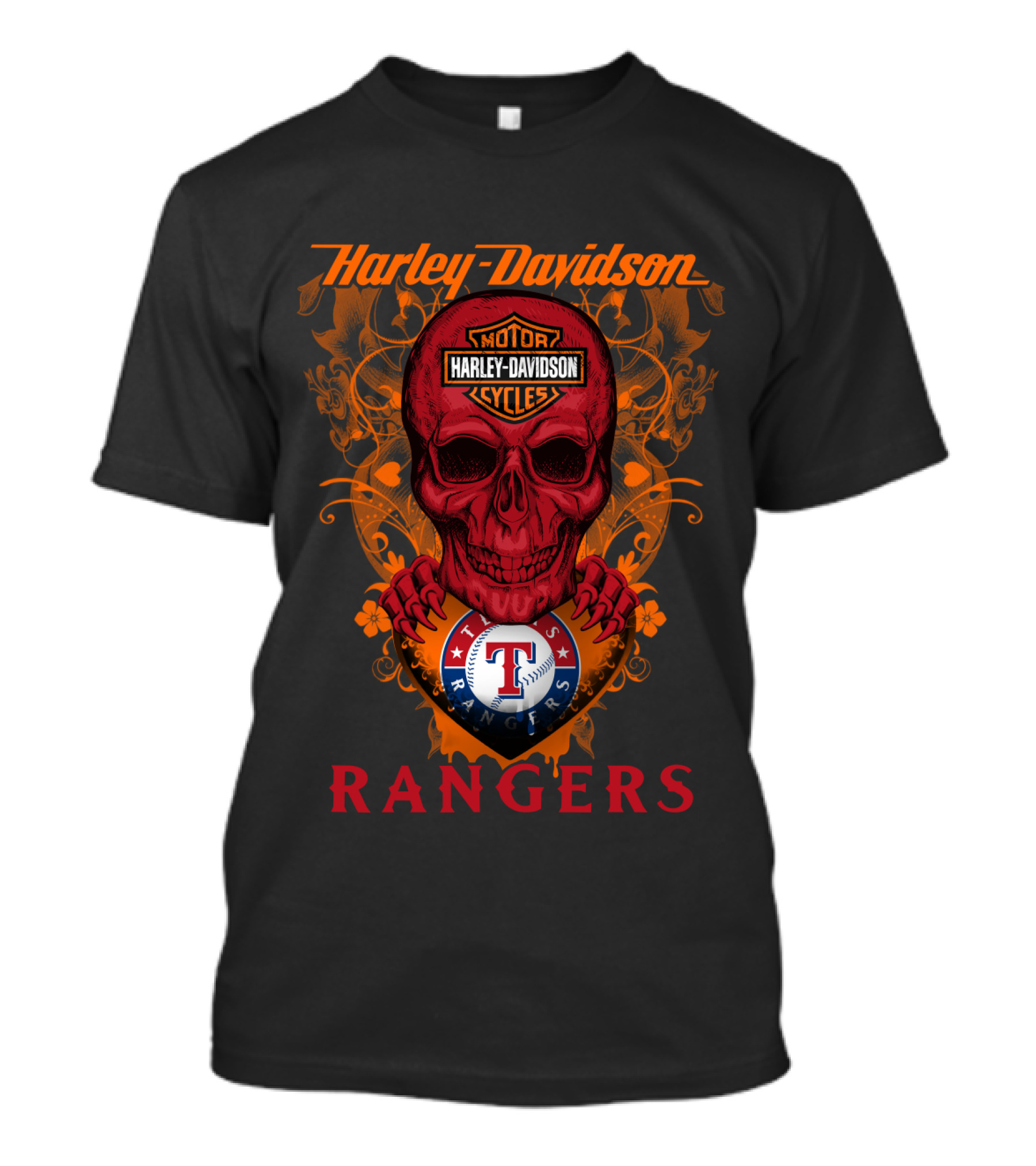 Harley Davidson Motor Cycles Skull Texas Rangers Mlb T-Shirt
