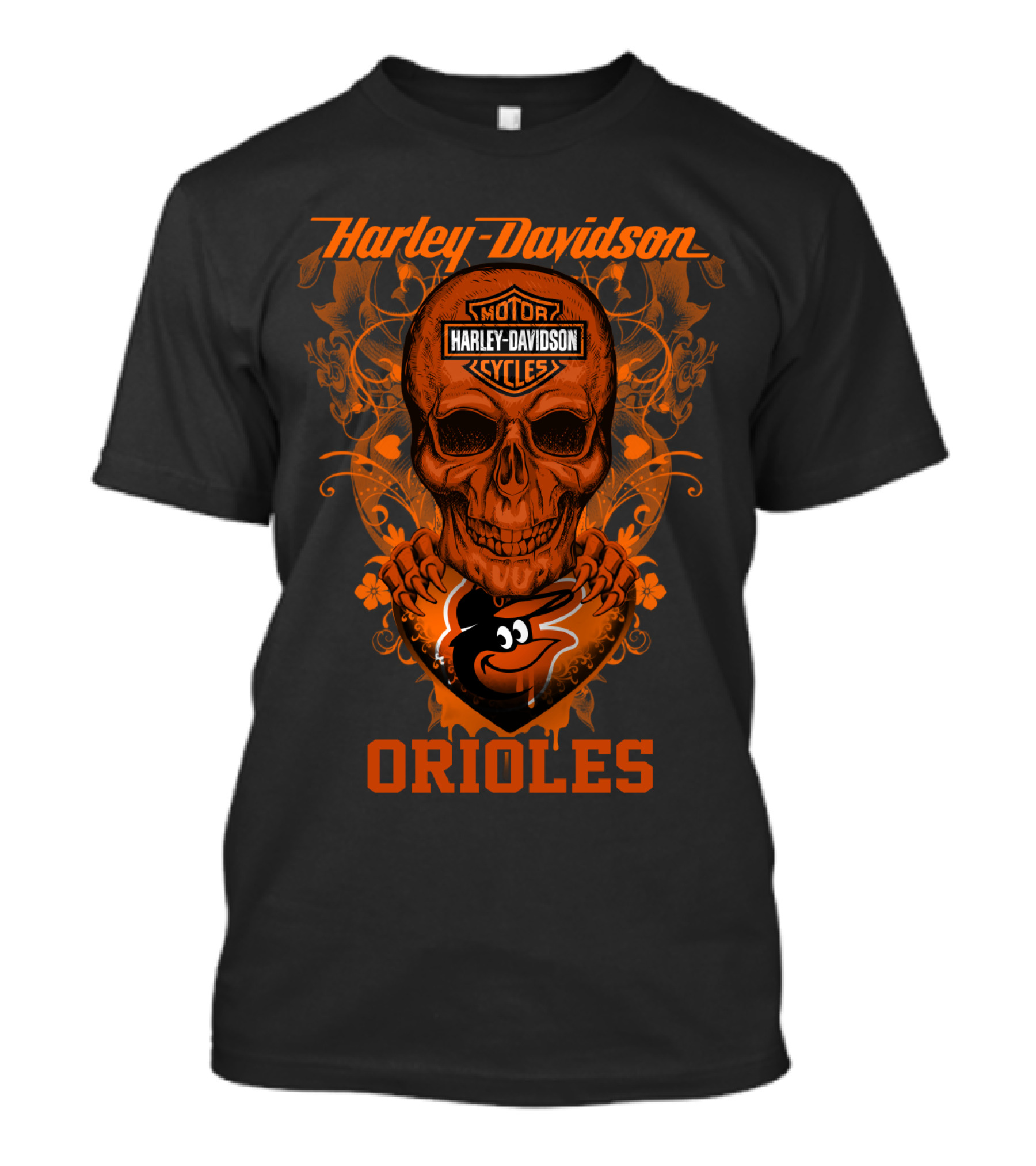 Harley Davidson Motor Cycles Orioles Skull T-Shirt