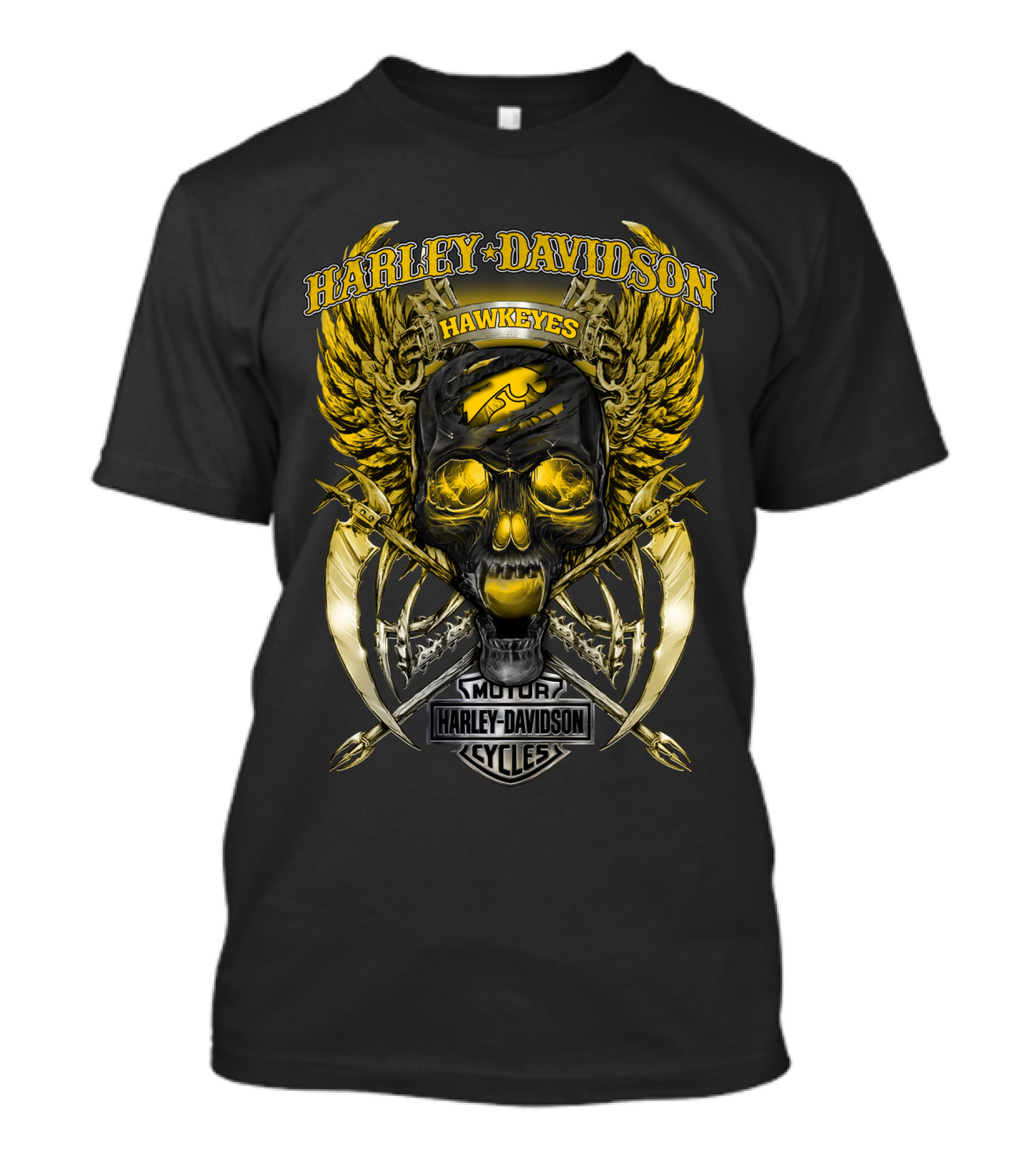 Harley Davidson Hawkeyes Motor Cycles Skull T-Shirt