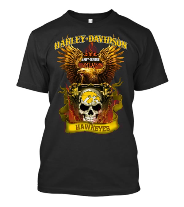 Harley Davidson Motorcycles Hawkeyes Iowa Hawkeyes Eagle Skull Flame T-Shirt
