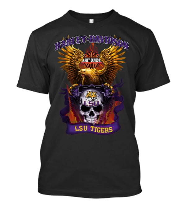 Harley Davidson Lsu Tigers Skull Eagle Motorcycles T-Shirt