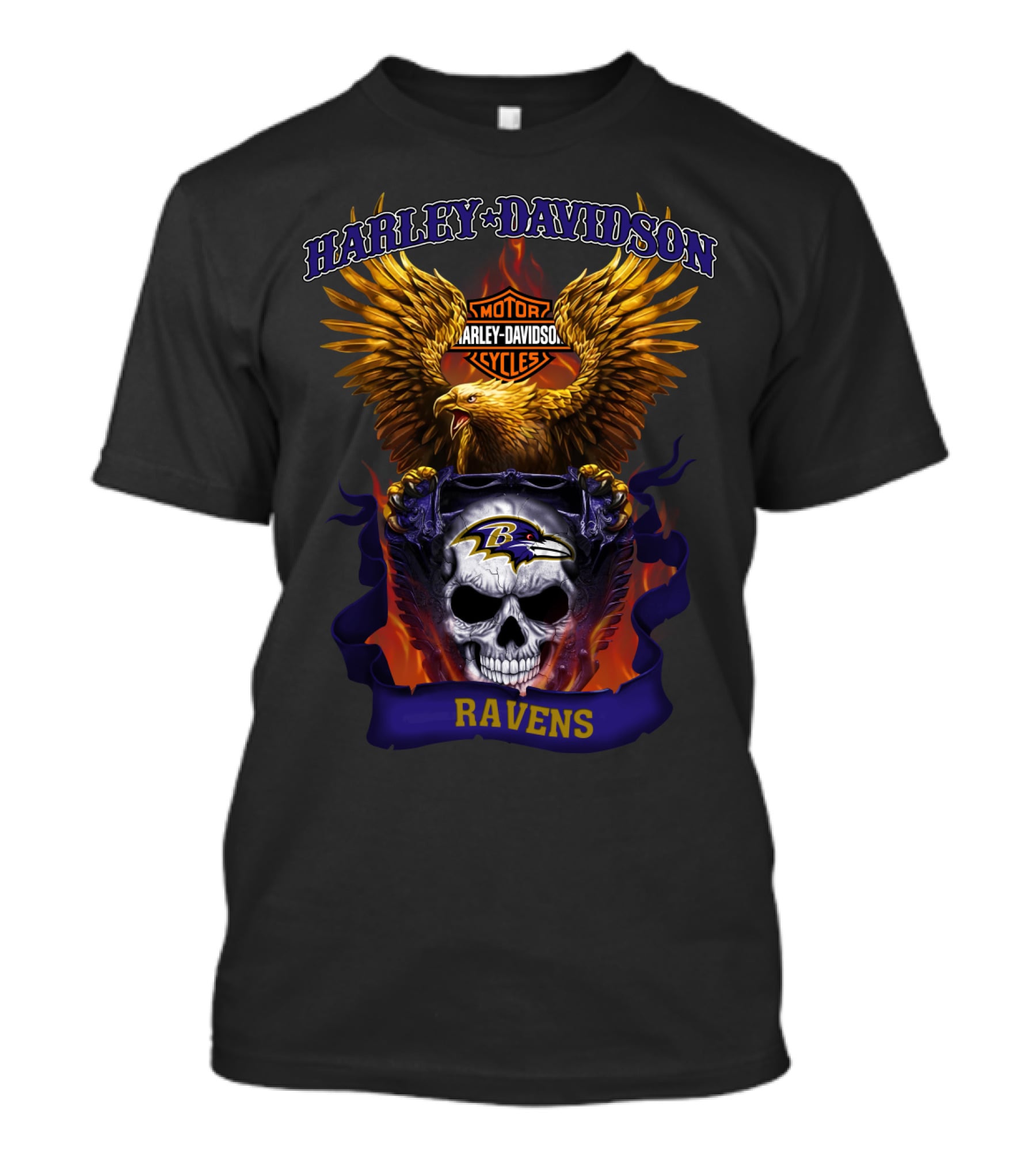 Harley Davidson Motorcycles Baltimore Ravens Eagles Skull T-Shirt