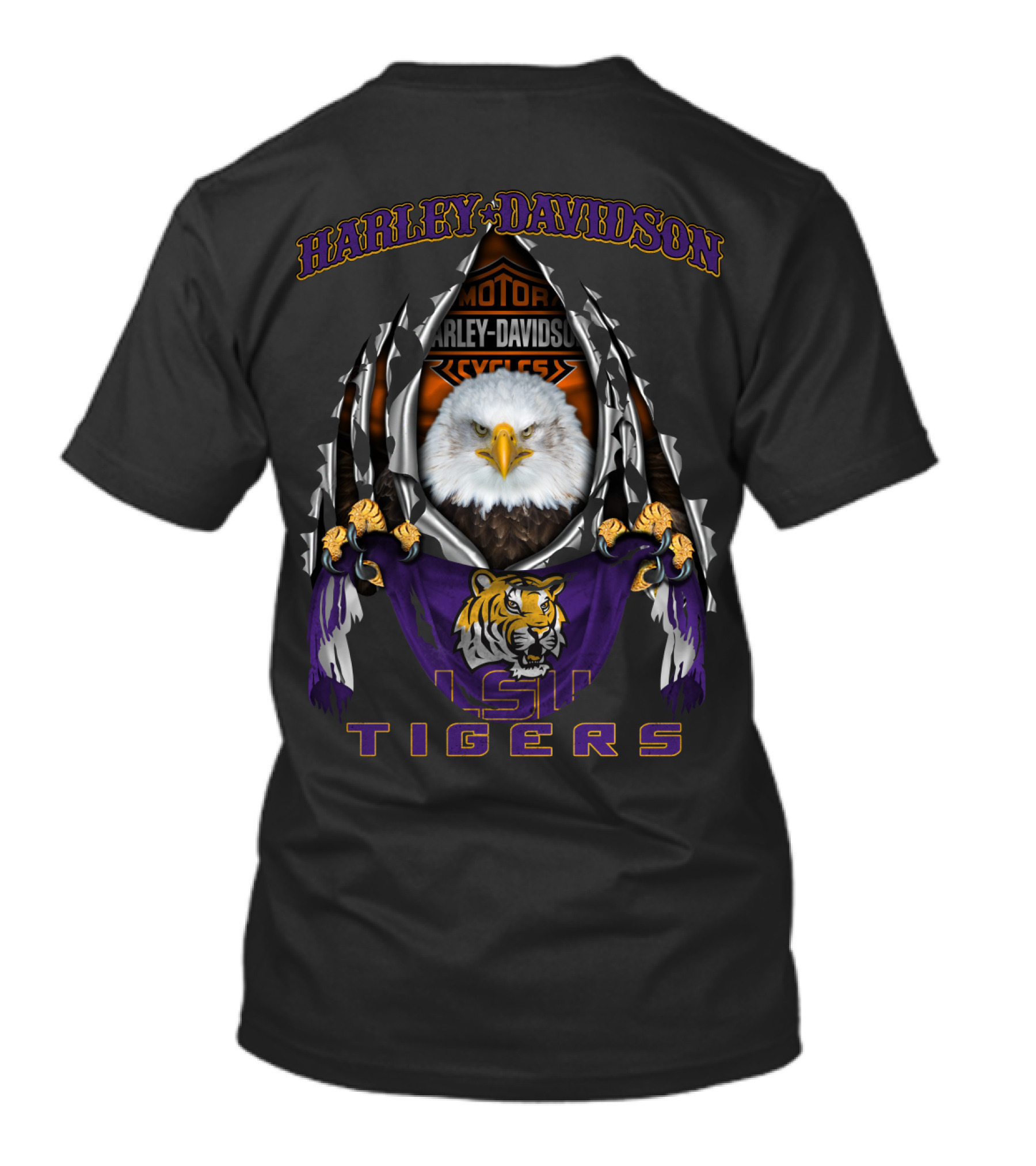 Harley Davidson Lsu Tigers Bald Eagle Rip Claw Effect T-Shirt