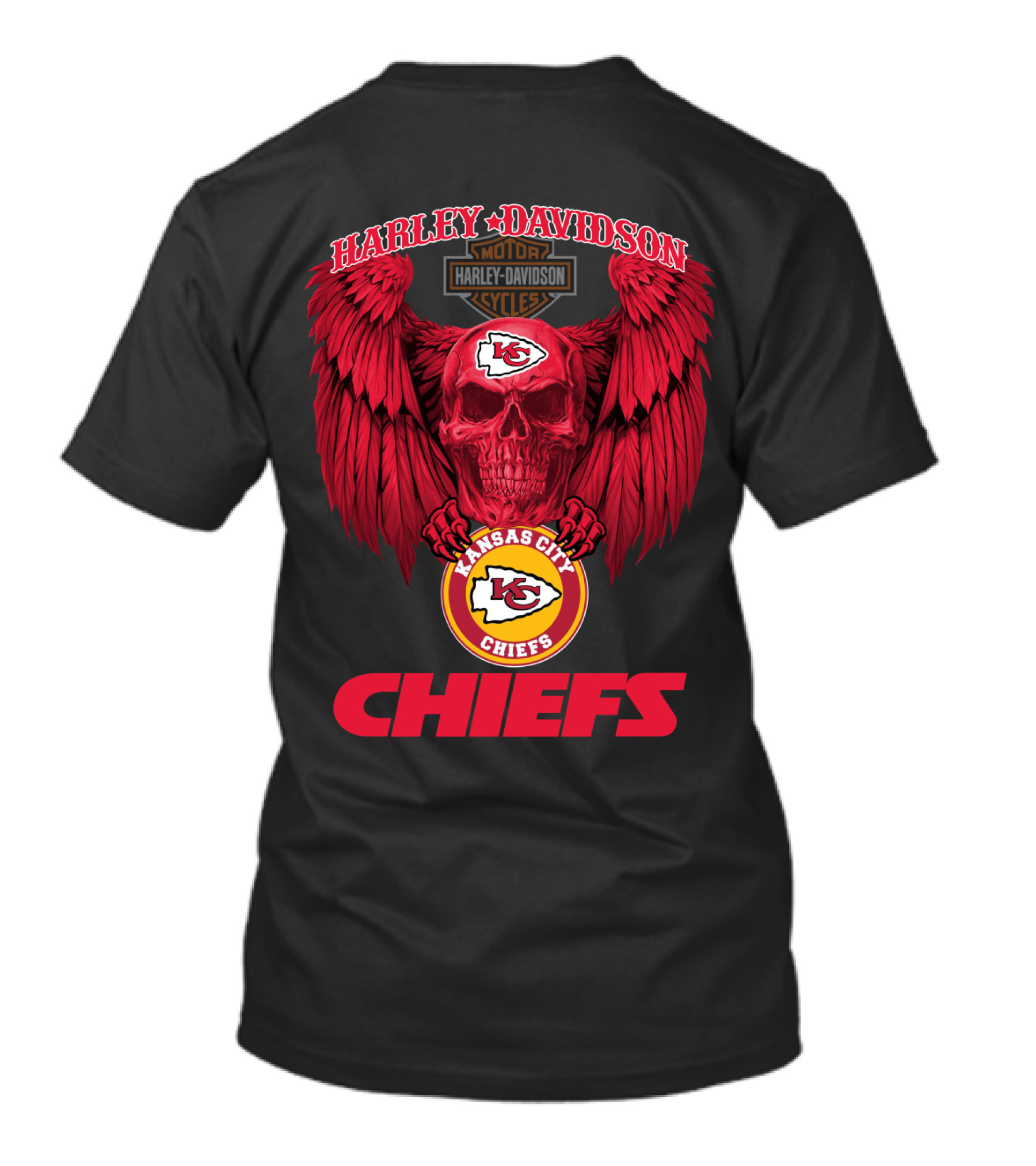 Harley Davidson Kansas City Chiefs Skull Wings T-Shirt