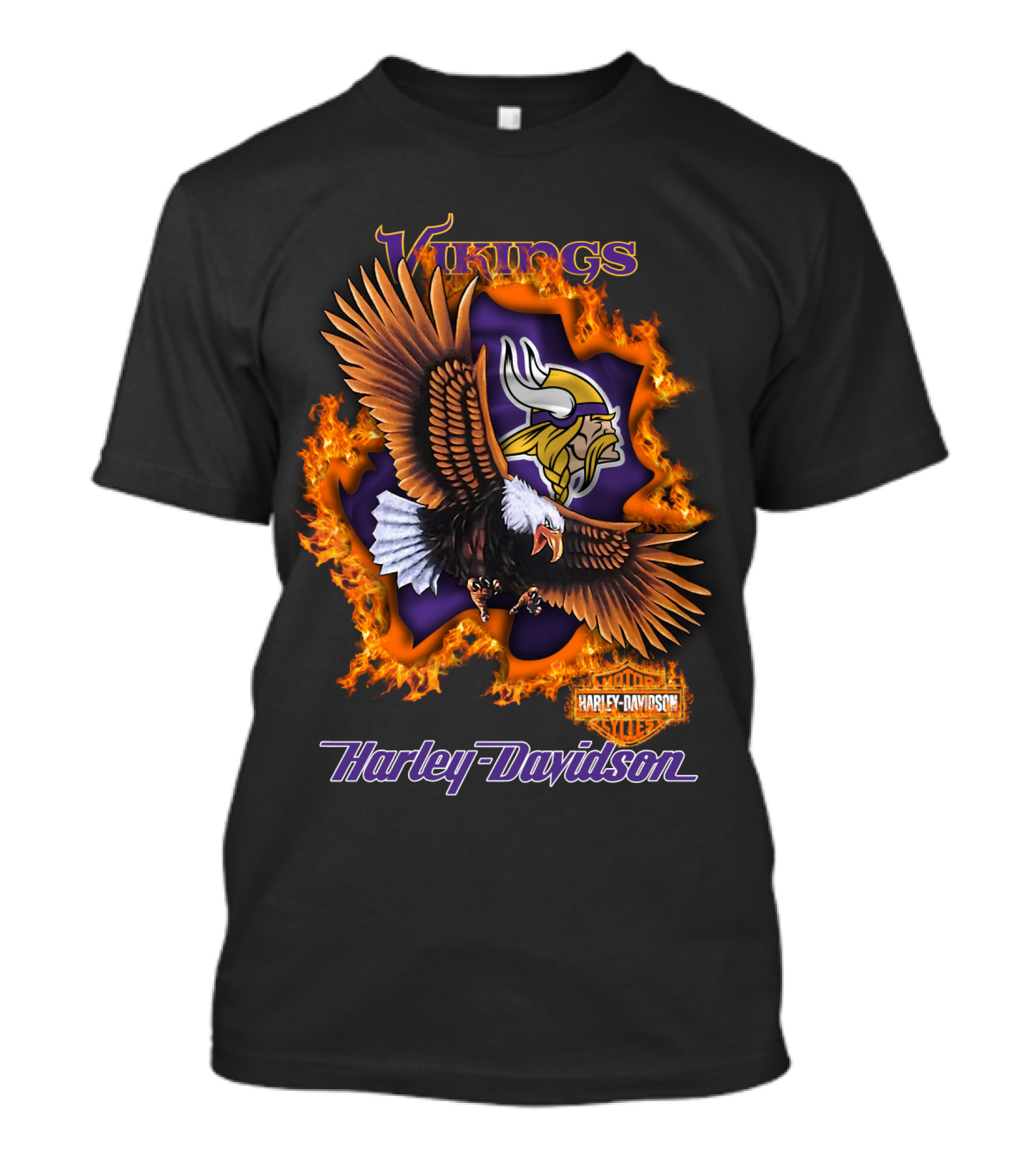 Vikings Harley Davidson Bald Eagle Fire T-Shirt