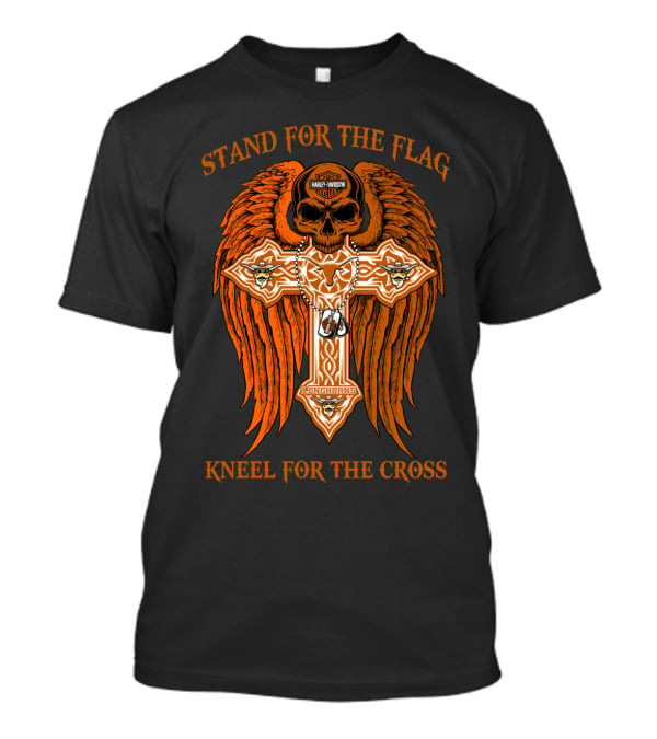Stand For The Flag Kneel For The Cross Texas Longhorns Skull Wings Cross T-Shirt