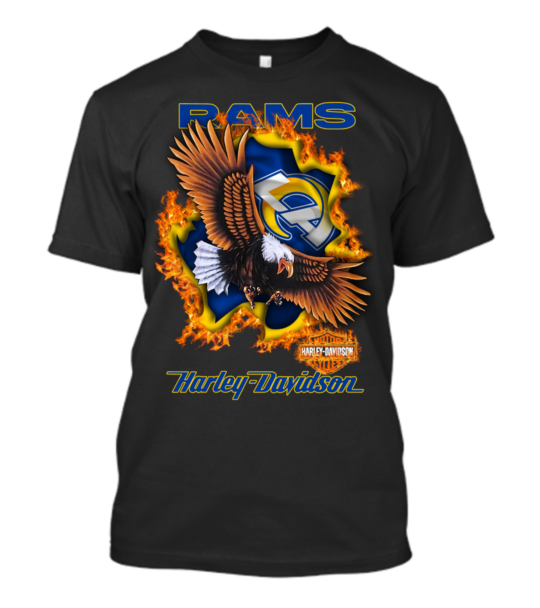 Rams Harley Davidson Los Angeles Nfl Eagle Flame T-Shirt