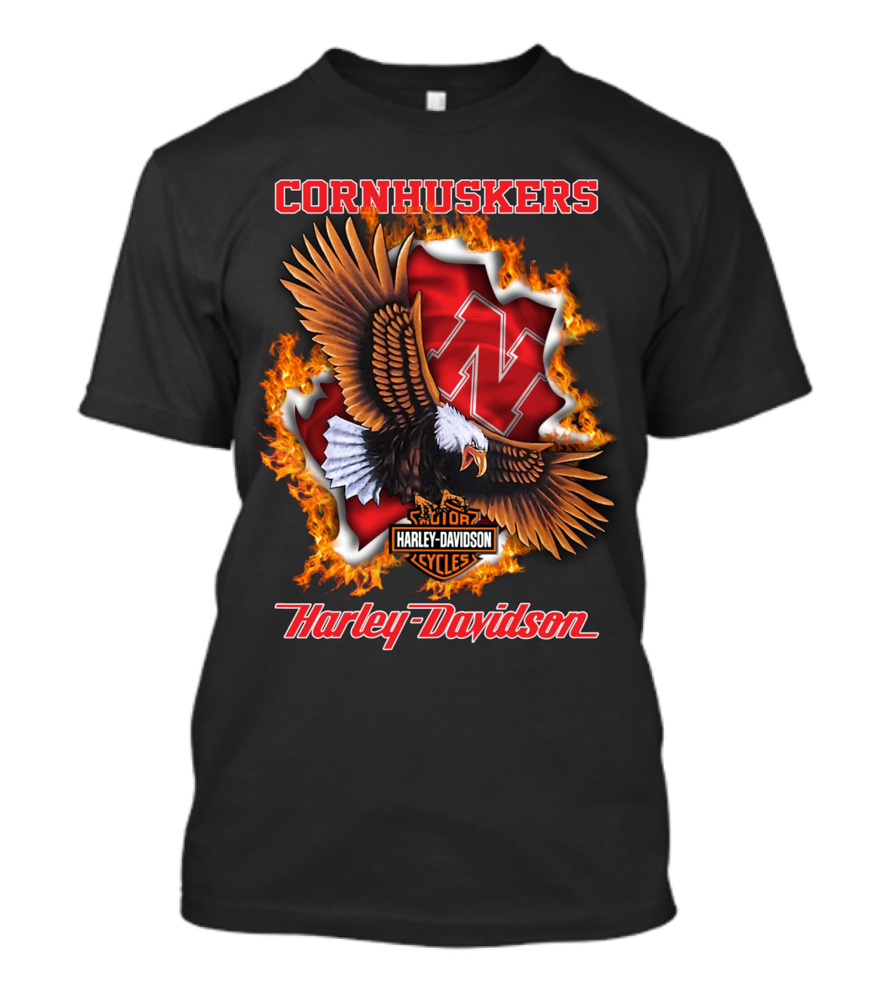Cornhuskers Harley Davidson Ncaa Nebraska Eagles Flame T-Shirt