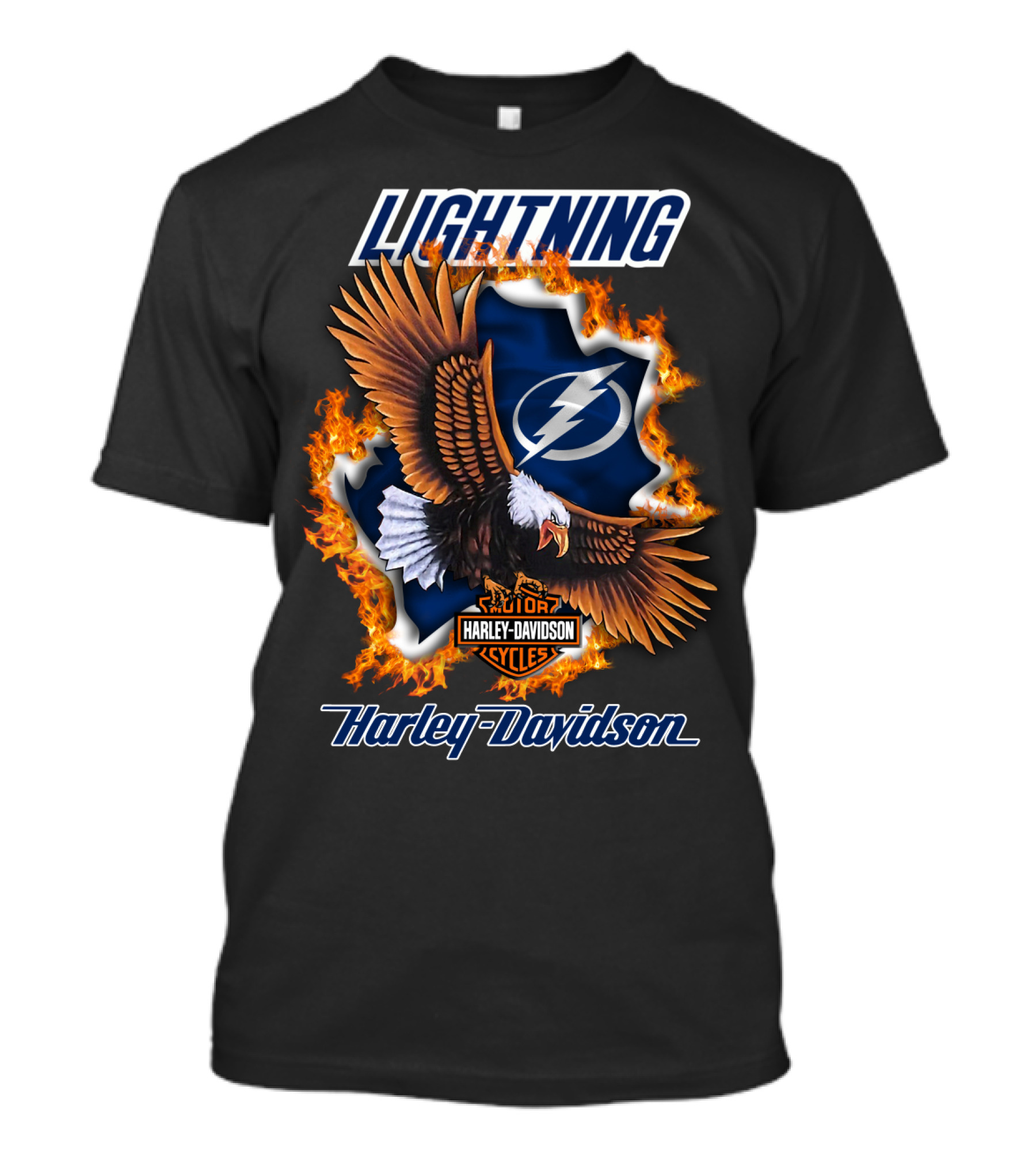 Lightning Tampa Bay Harley Davidson Cycles Eagle Flames T-Shirt