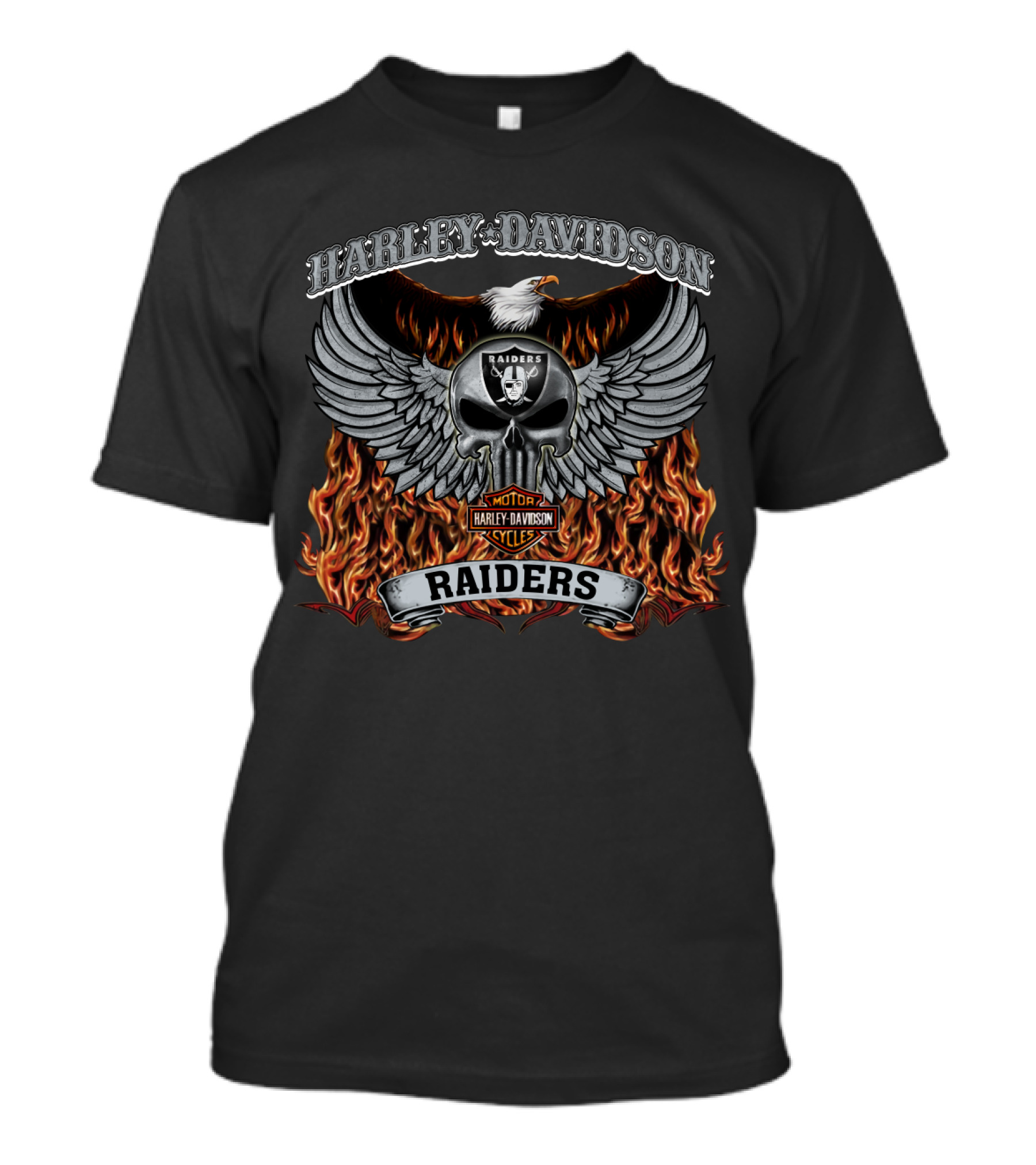 Harley Davidson Raiders Skull Wings Fire Las Vegas Raiders T-Shirt