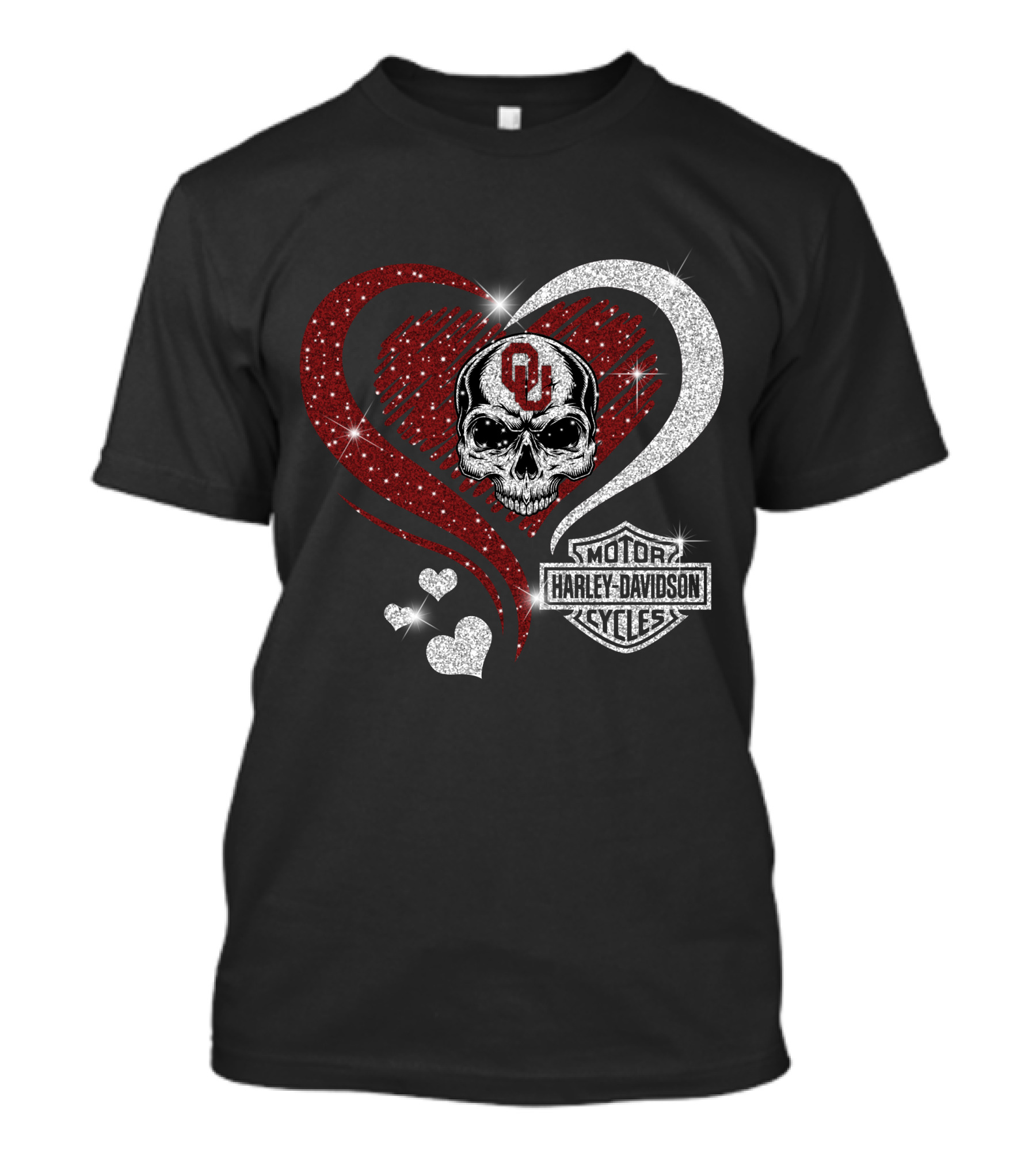 Skull Heart Oklahoma Sooners Harley Davidson Motorcycles T-Shirt