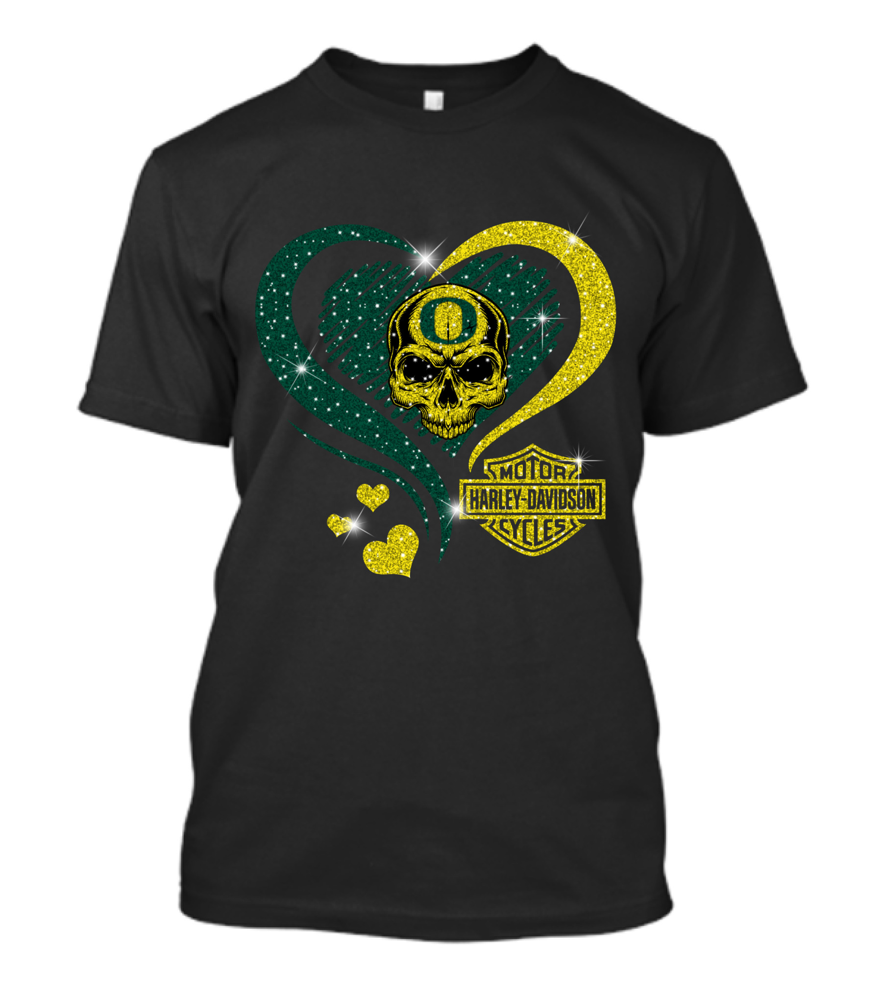 Ncaa Oregon Ducks Skull Harley Davidson Motor Cycles Heart T-Shirt
