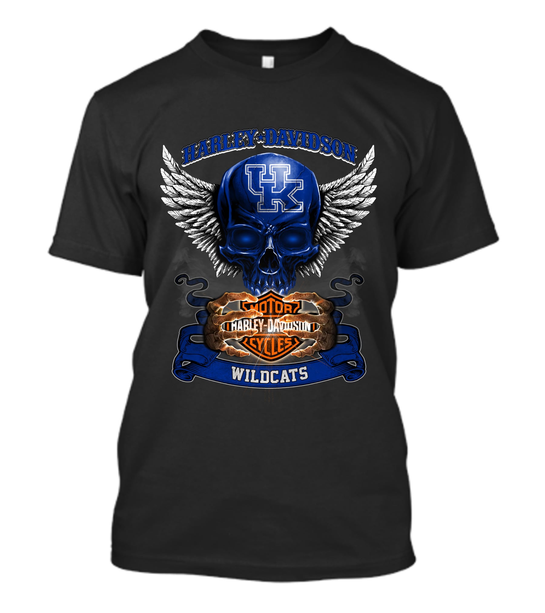 Harley Davidson Kentucky Wildcats Motorcycles Skull Wings T-Shirt