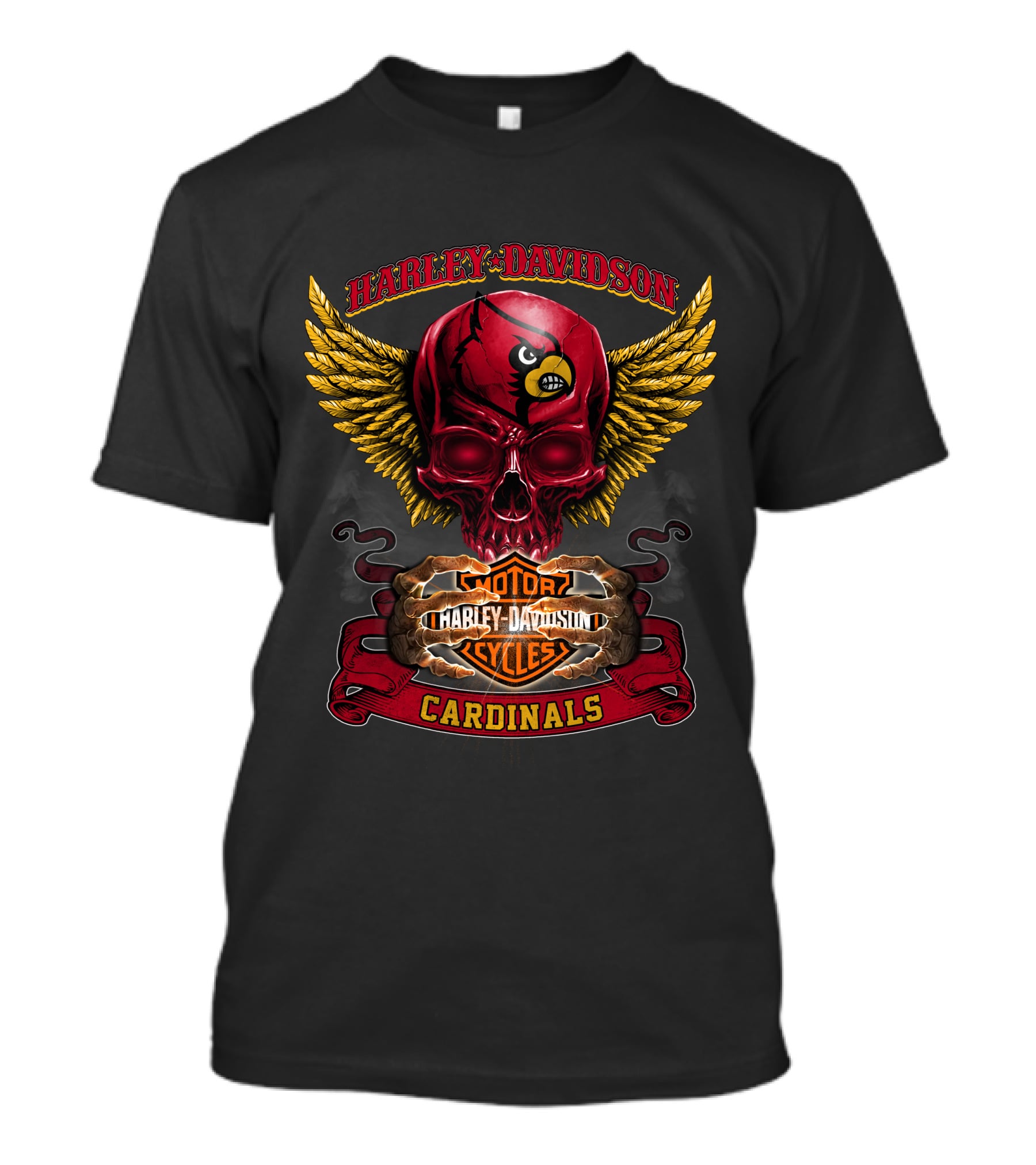 Harley Davidson Louisville Cardinals Skull With Wings T-Shirt