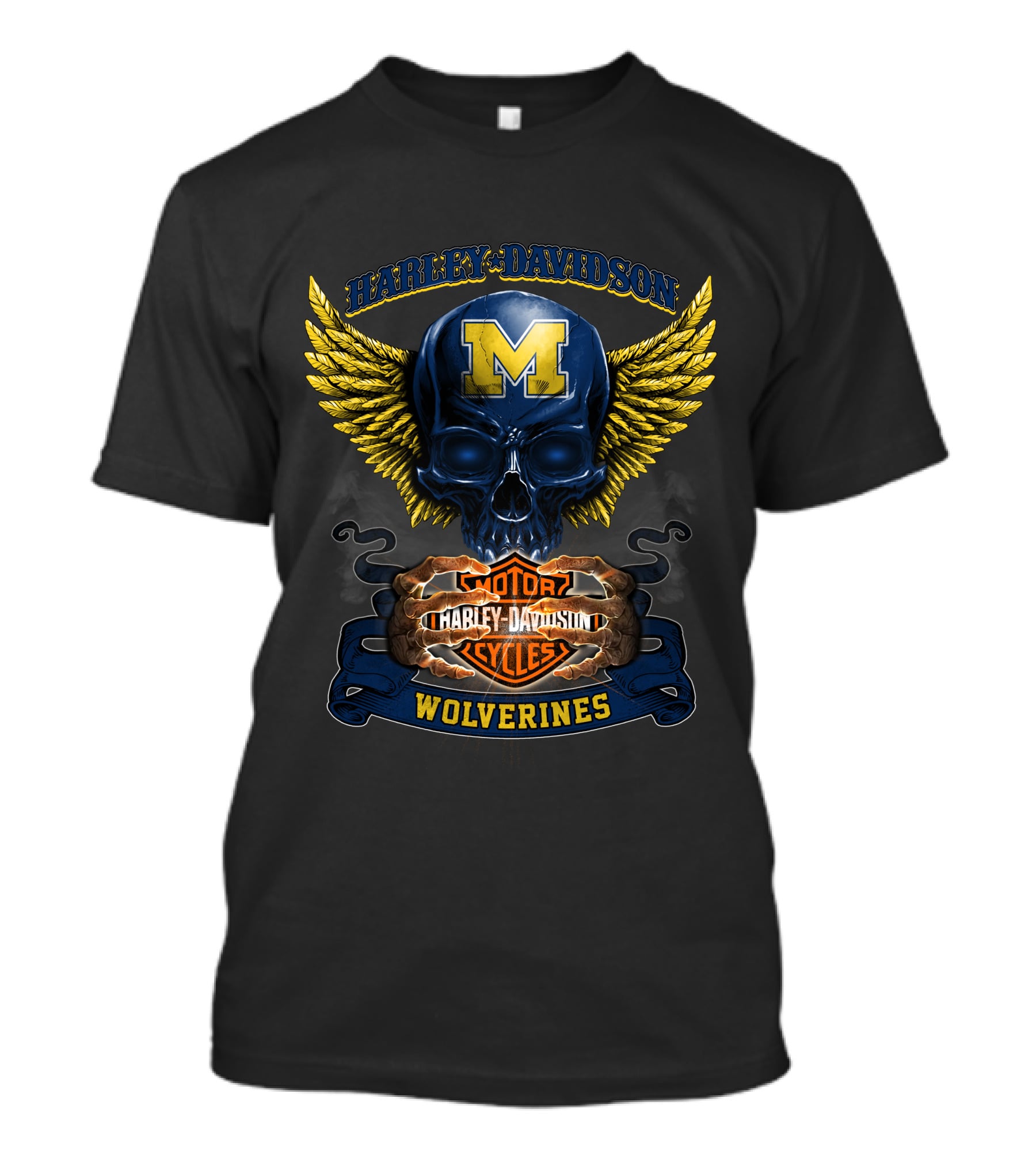 Harley Davidson Motorcycles Wolverines Michigan M Skull Wings T-Shirt