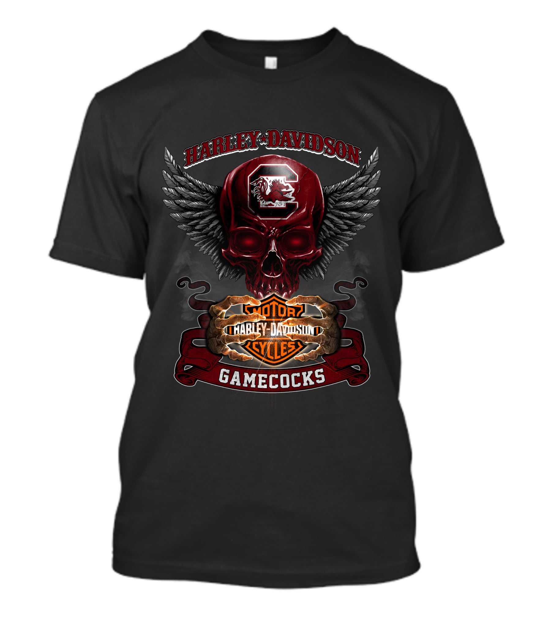 Harley Davidson South Carolina Gamecocks Motorcycles Winged Skull T-Shirt
