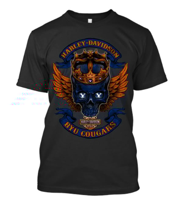 Harley Davidson Skull With Crown And Wings Byu Cougars T-Shirt