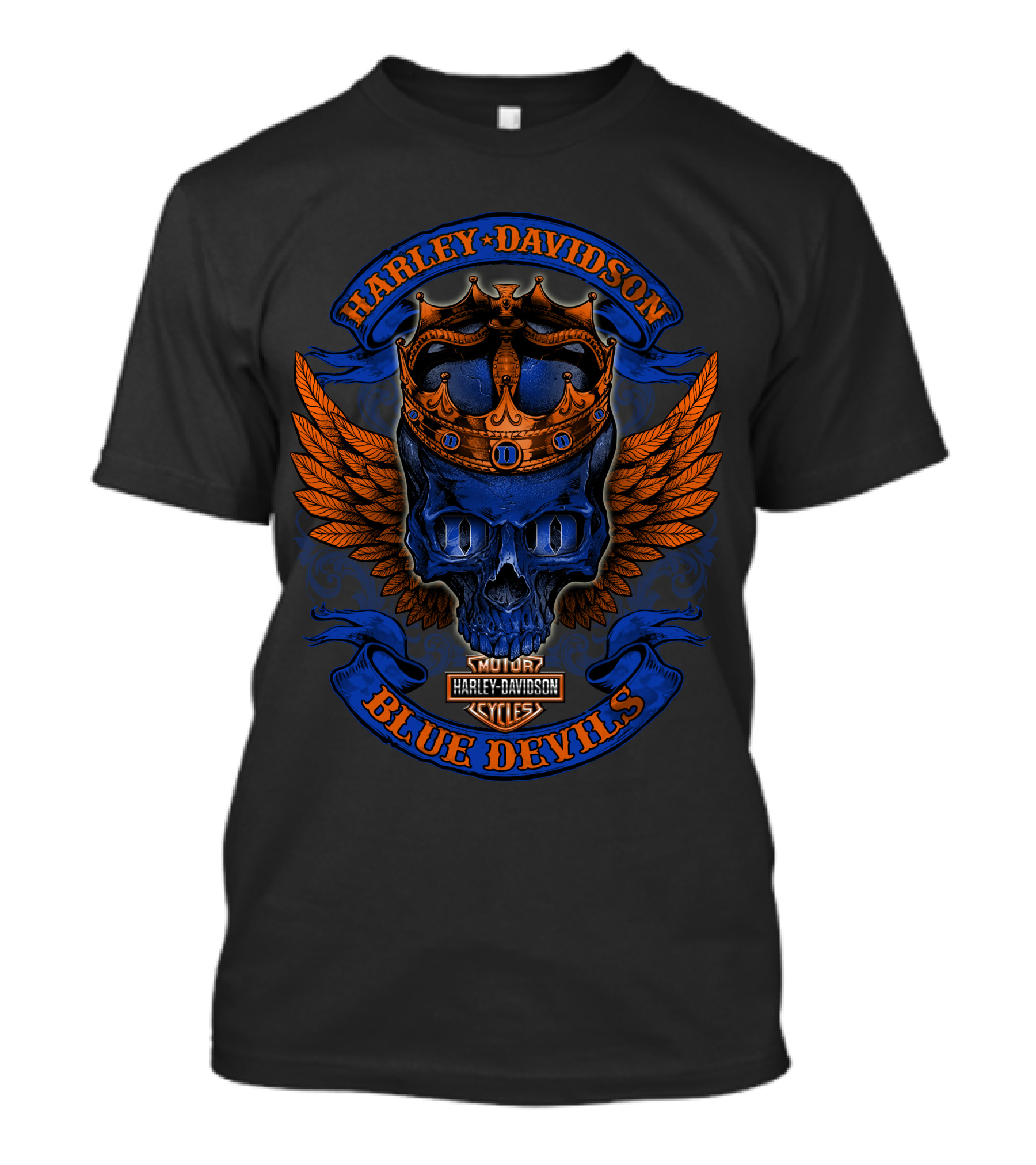 Harley Davidson Blue Devils Skull Crown Wings Motor Cycles T-Shirt
